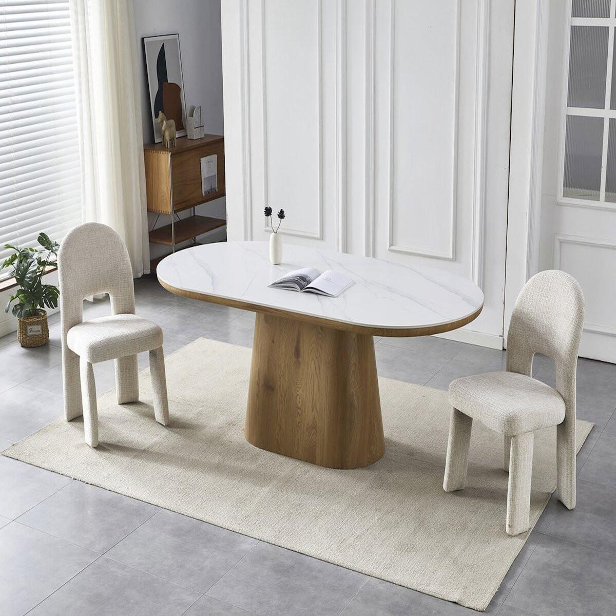 Habitat et Jardin Table de repas en bois ovale en céramique  Bellagio  - 8 places - Blanc et marron