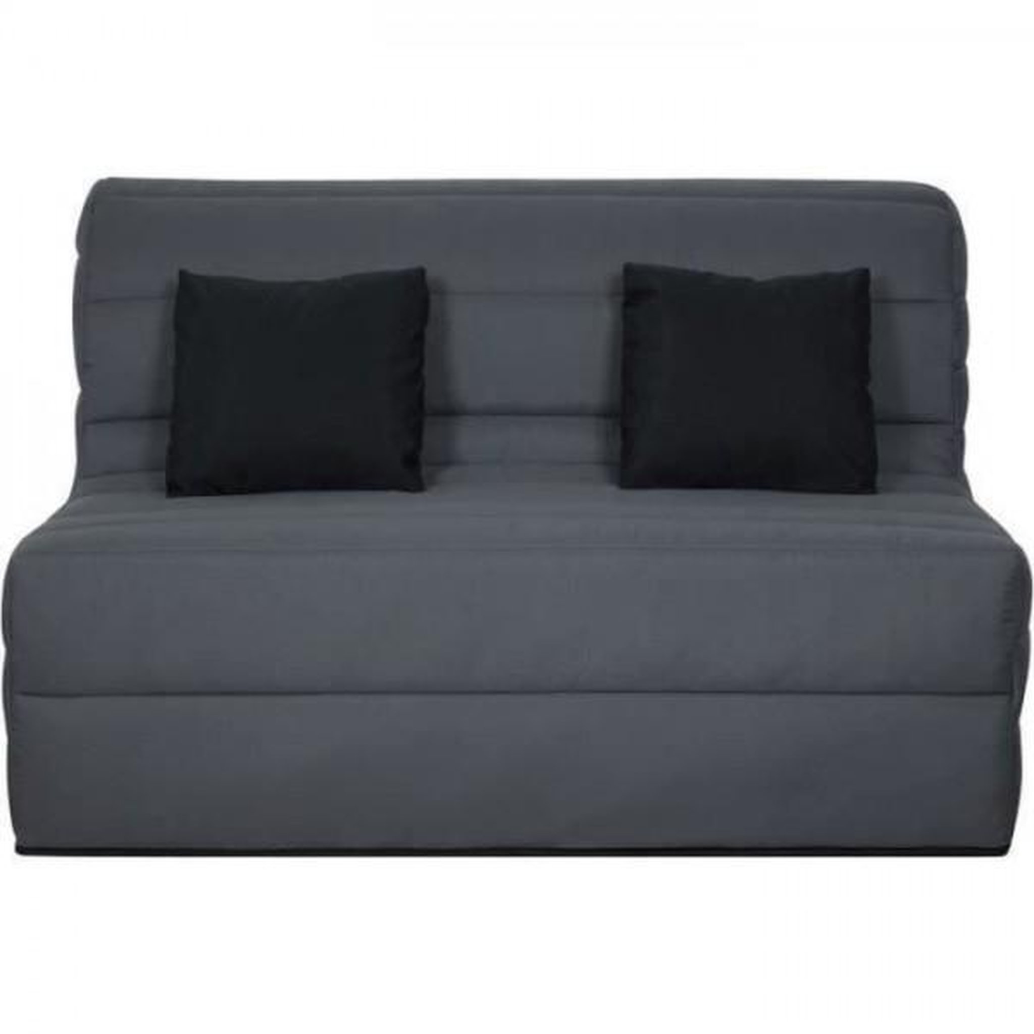 Voir la diapositive 1 : DUNLOPILLO Banquette BZ Dunlopillo - Tissu Gris - 140 x 190 cm - Matelas 12cm - 2 coussins noir