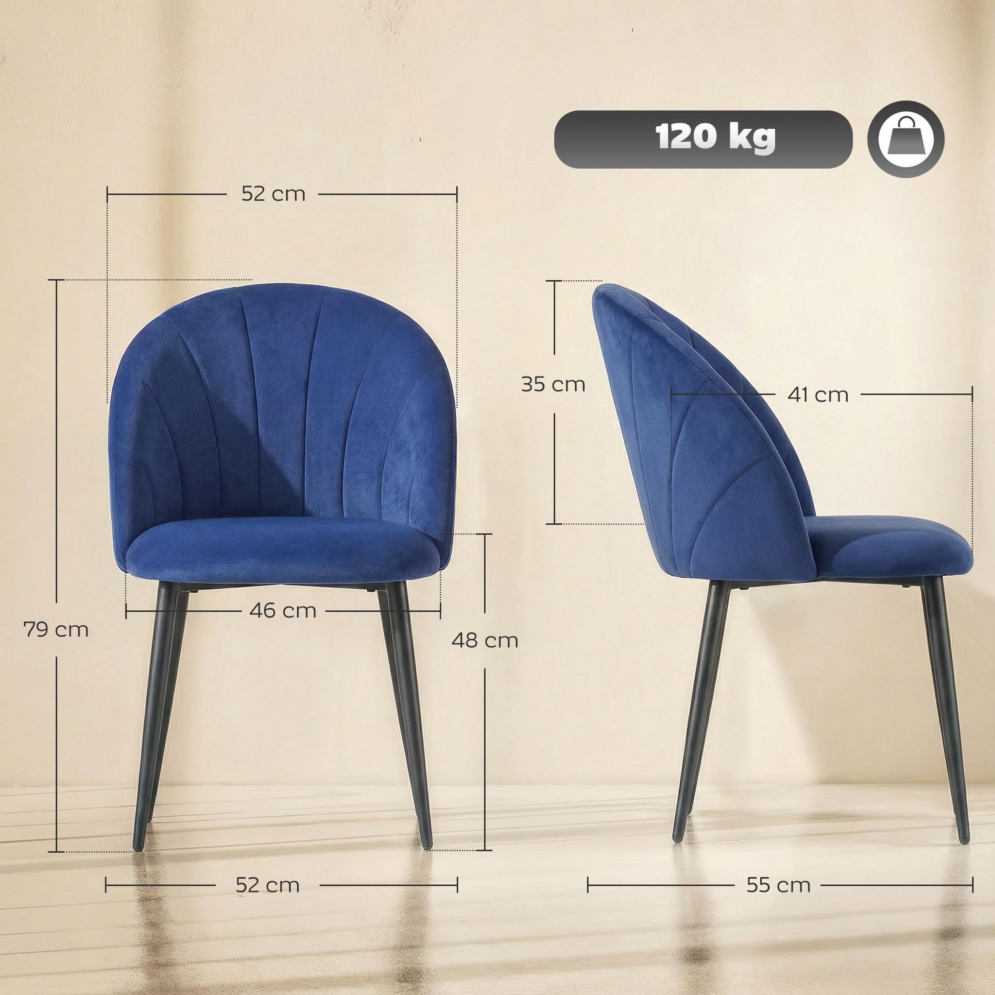 Voir la diapositive 3 : HOMCOM Lot de 2 chaises de salle à manger pieds en acier tissu velours bleu