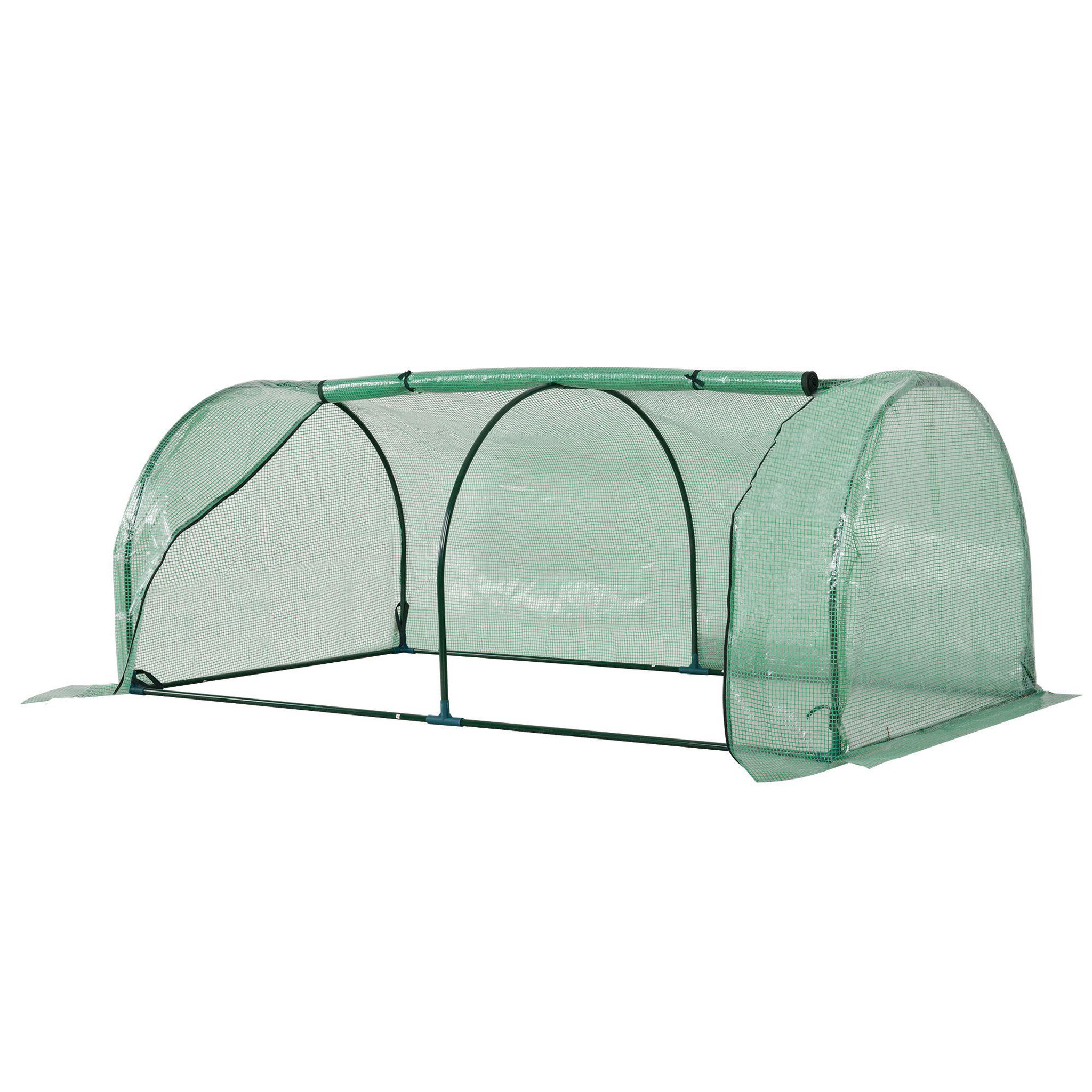 OUTSUNNY Serre de jardin tunnel serre à tomates dim. 2l x 1l x 0,8h m porte zippée enroulable bâche pe acier vert