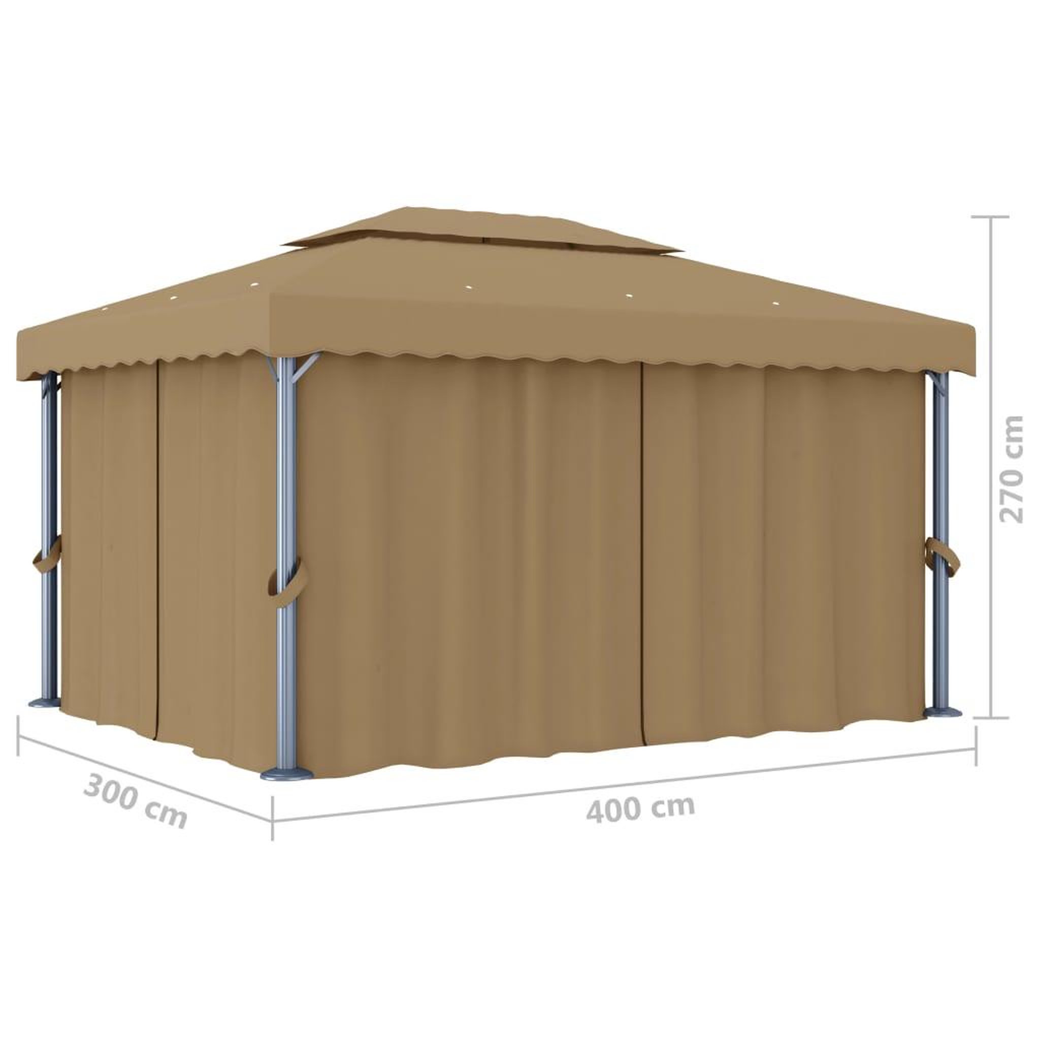 Voir la diapositive 6 : VIDAXL Tonnelle avec rideau 4x3 m Taupe Aluminium
