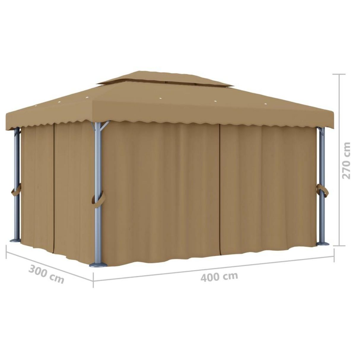 VIDAXL Tonnelle avec rideau 4x3 m Taupe Aluminium