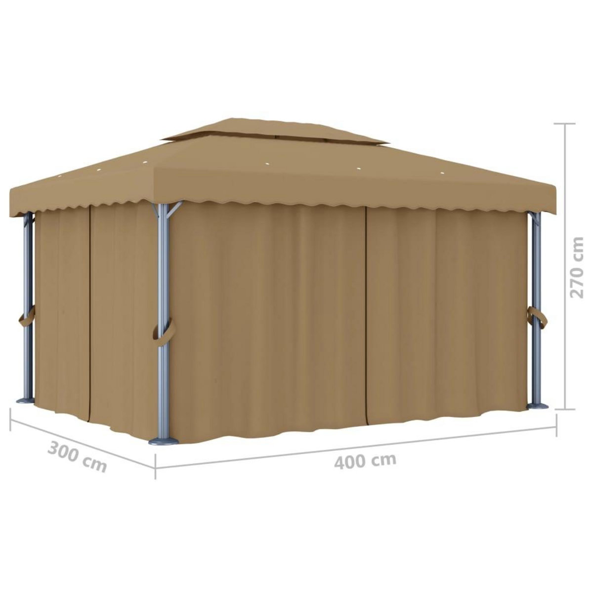 VIDAXL Tonnelle avec rideau 4x3 m Taupe Aluminium