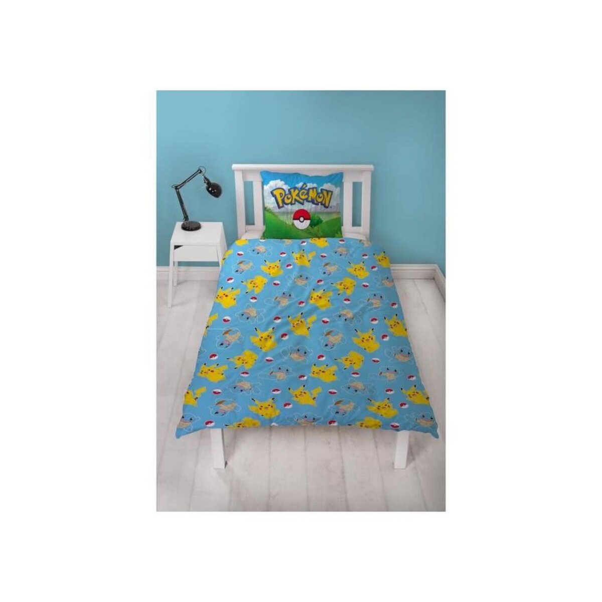 Pokemon Parure de lit - POKEMON - Pikachu et ses amis - Bleu - Microfibre - 1 housse de couette 140 x 200 cm + 1 taie 63 x 63 cm
