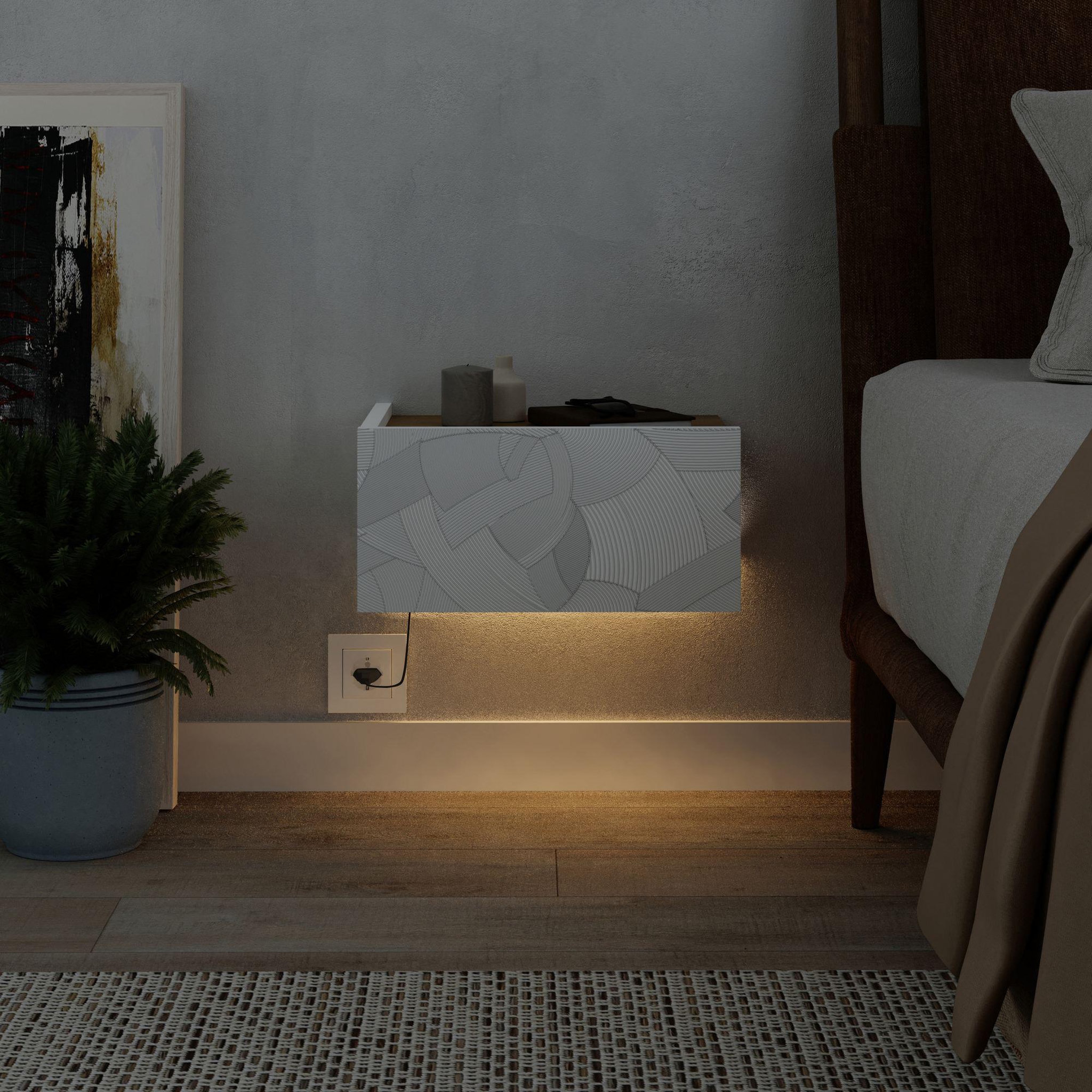 Voir la diapositive 4 : Habitat et Jardin Table de chevet avec éclairage LED en bois  Onda  - 38 x 31 x 18 cm - Blanc