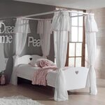 Paris Prix Pack - Lit à Baldaquin Enfant, Sommier & Voile  Amori  90x200cm Blanc