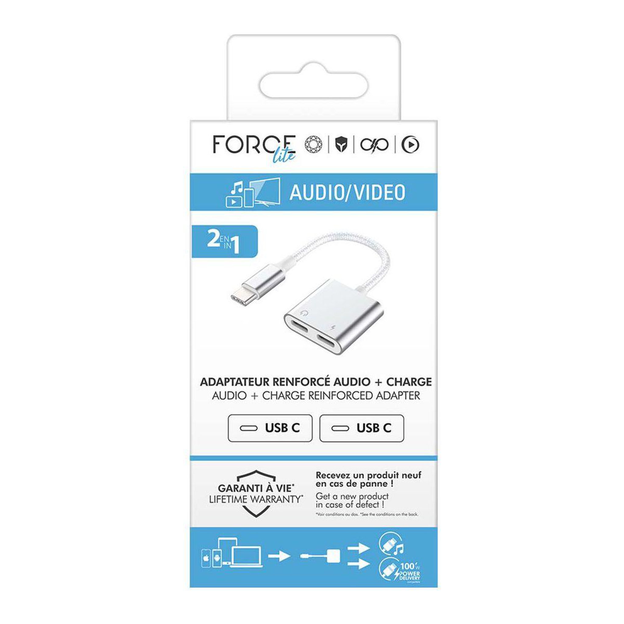 Voir la diapositive 4 : FORCE POWER Adaptateur USB C USB-C/USB C+C 100W Renforcé
