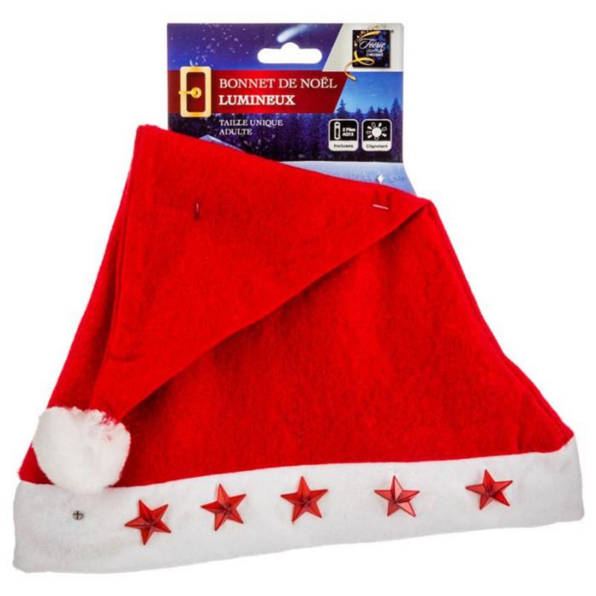 FEERIC LIGHT & CHRISTMAS Chapeau de Noël Adulte à Led  Étoile  39cm Rouge