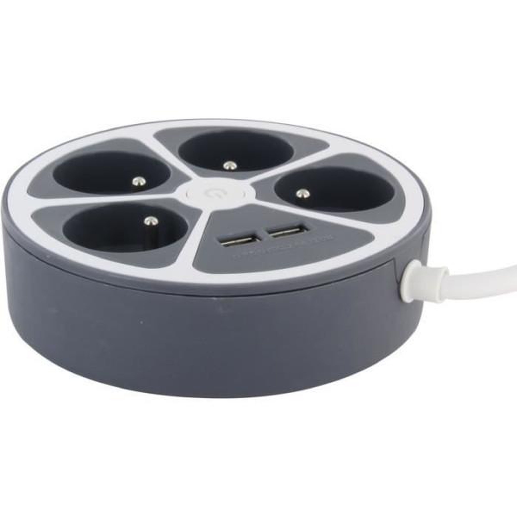 Voir la diapositive 3 : CHACON Bloc cercle - chacon - 4 x16 a + 2 usb-1 - 1,5 m - (fr) - gris