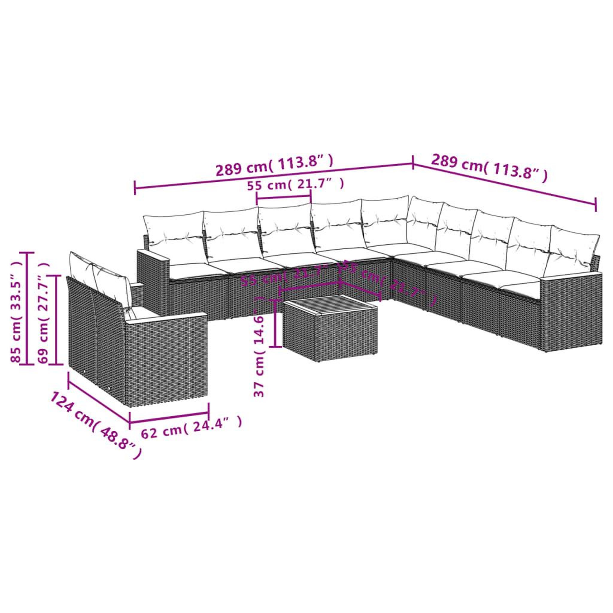 Voir la diapositive 6 : VIDAXL Salon de jardin et coussins 12 pcs melange beige resine tressee
