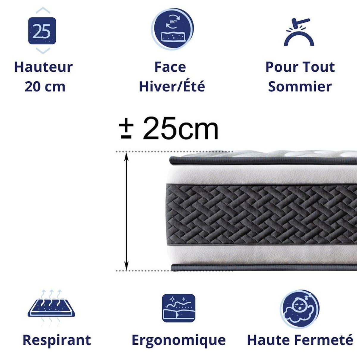 DAGOSTINO HOME Matelas 80x190 Mousse HR Très Ferme | Spécial Sommier Électrique et Lit Gigogne | Double Face (Été-Hiver) | H15cm