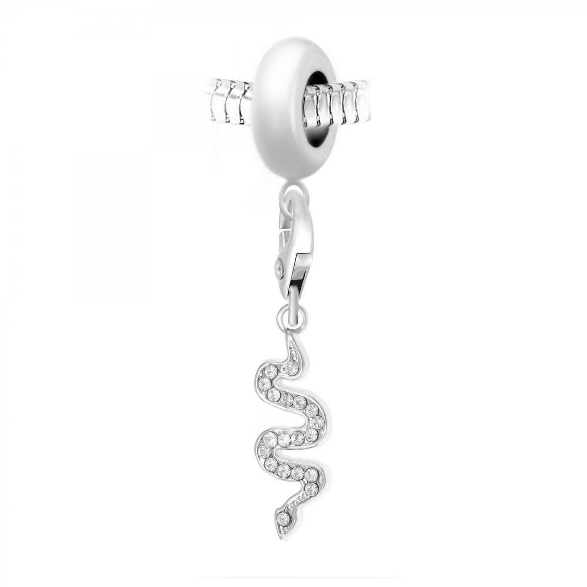 SC CRYSTAL Charm perle SC Crystal en acier avec pendentif serpent orné de Cristaux scintillants