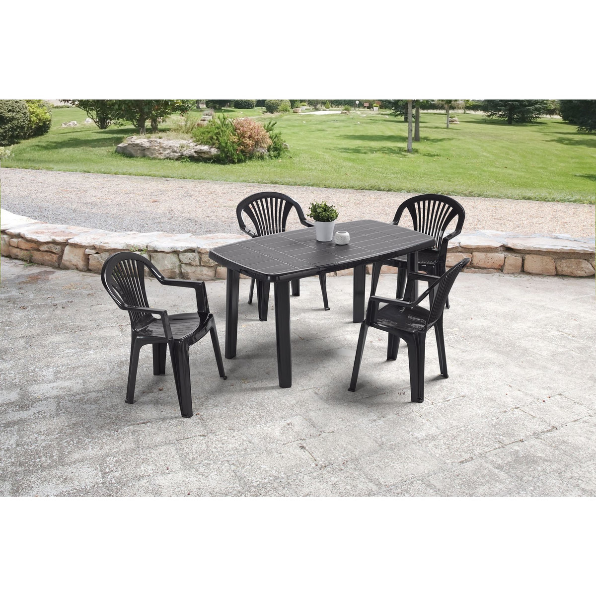 Salon de jardin - 4 places - Résine - Gris anthracite - SORRENTO