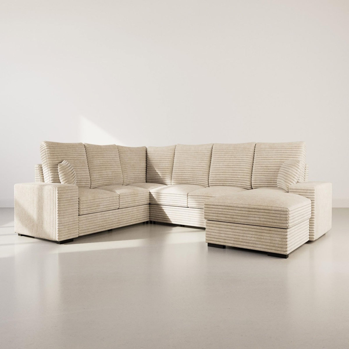 BEST MOBILIER Lorie - canapé panoramique d'angle gauche 7 places convertible en velours côtelé grosse côte avec coffre