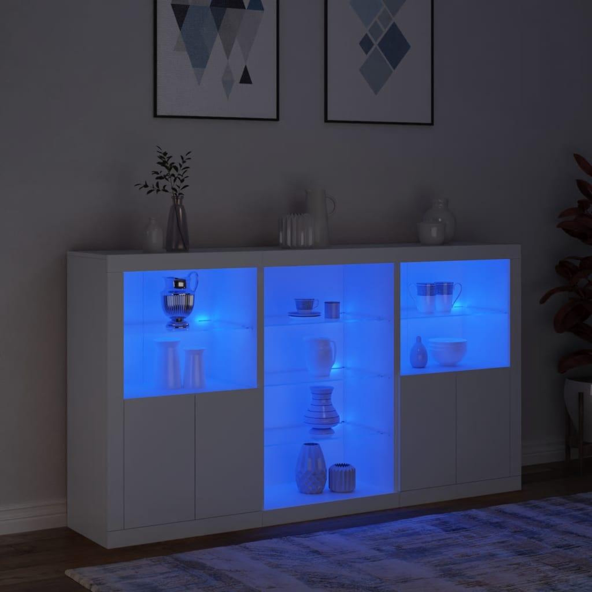 Voir la diapositive 5 : VIDAXL Buffet avec lumieres LED blanc 181,5x37x100 cm