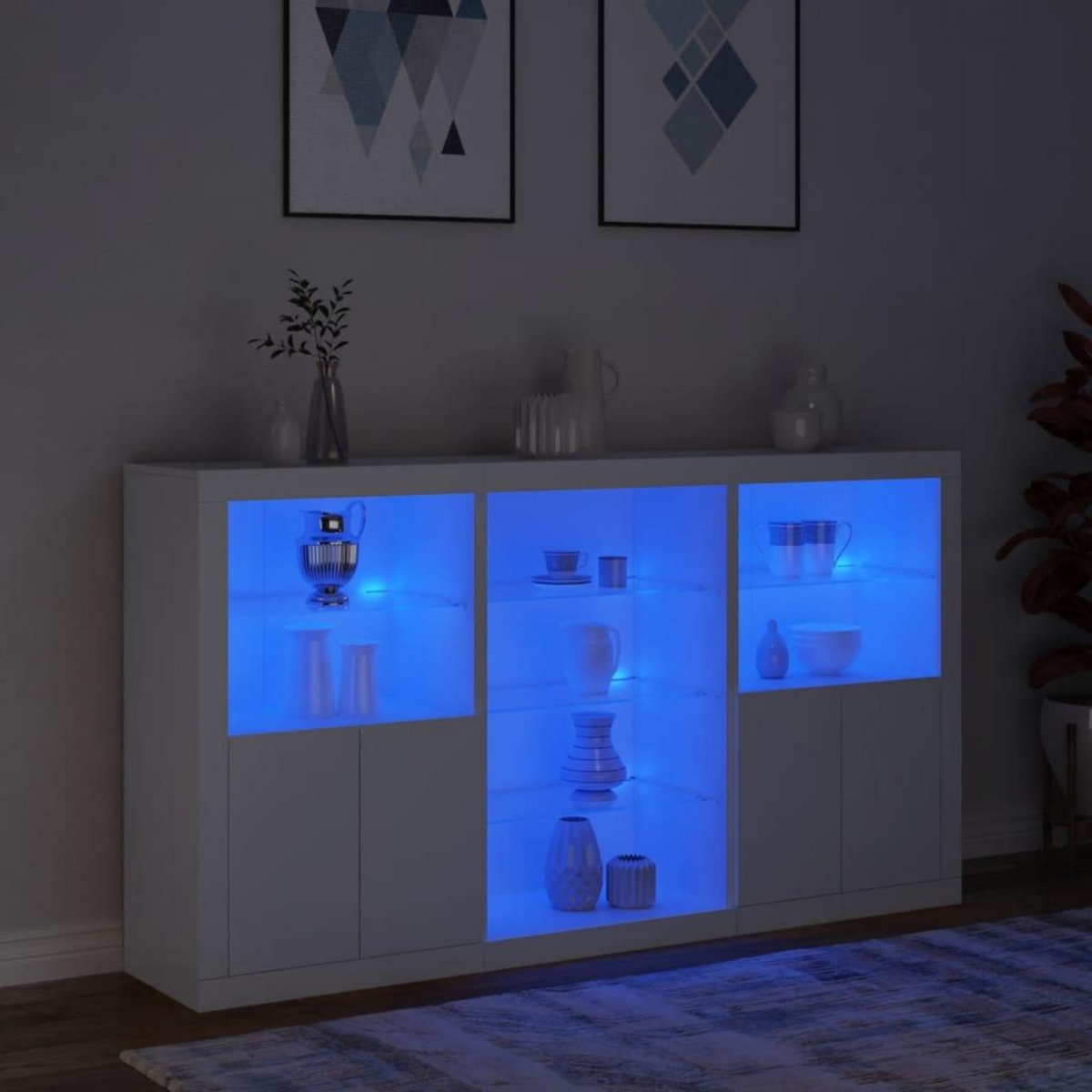VIDAXL Buffet avec lumieres LED blanc 181,5x37x100 cm