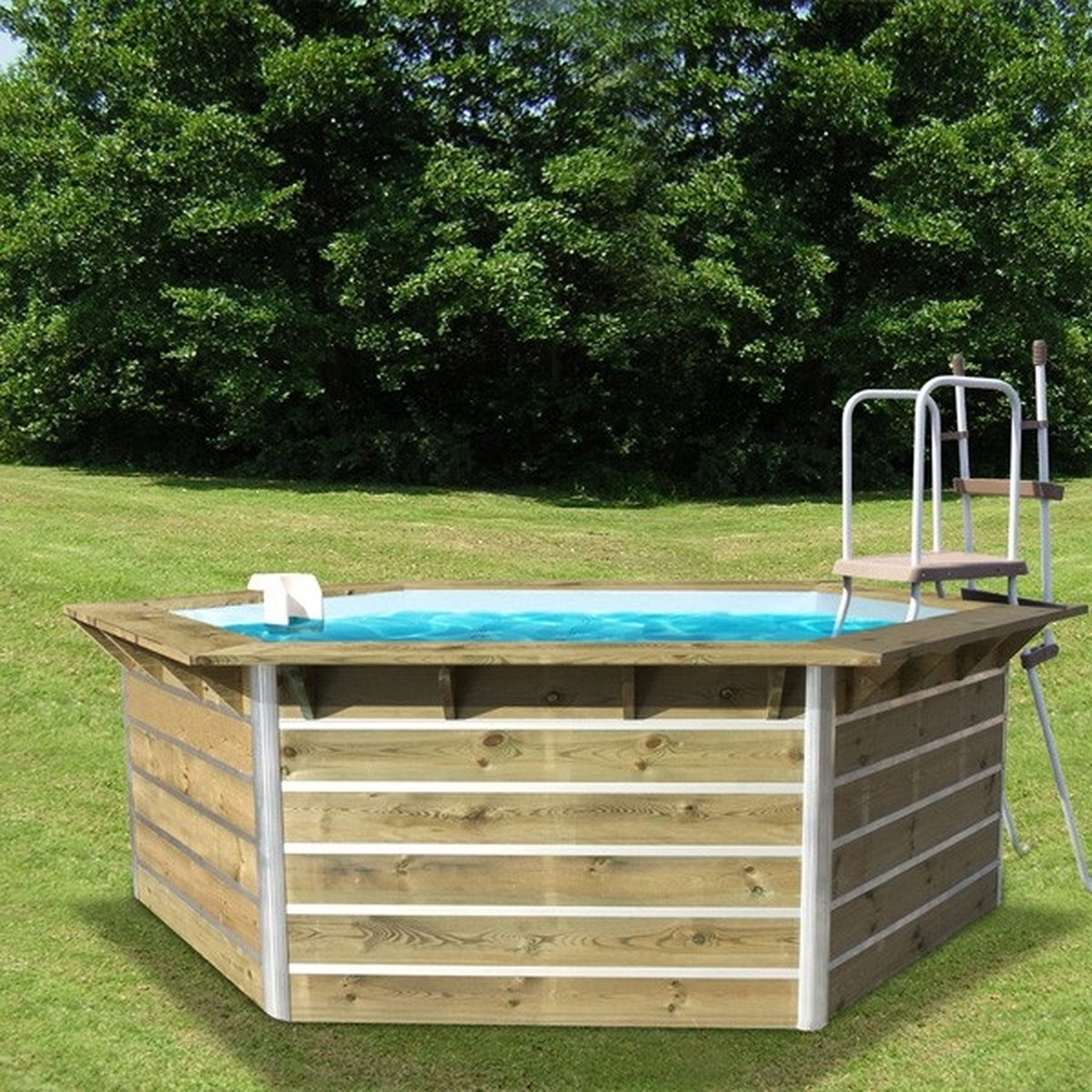 WATERCLIP Piscine en bois hexagonale 340 x 111 CEBU