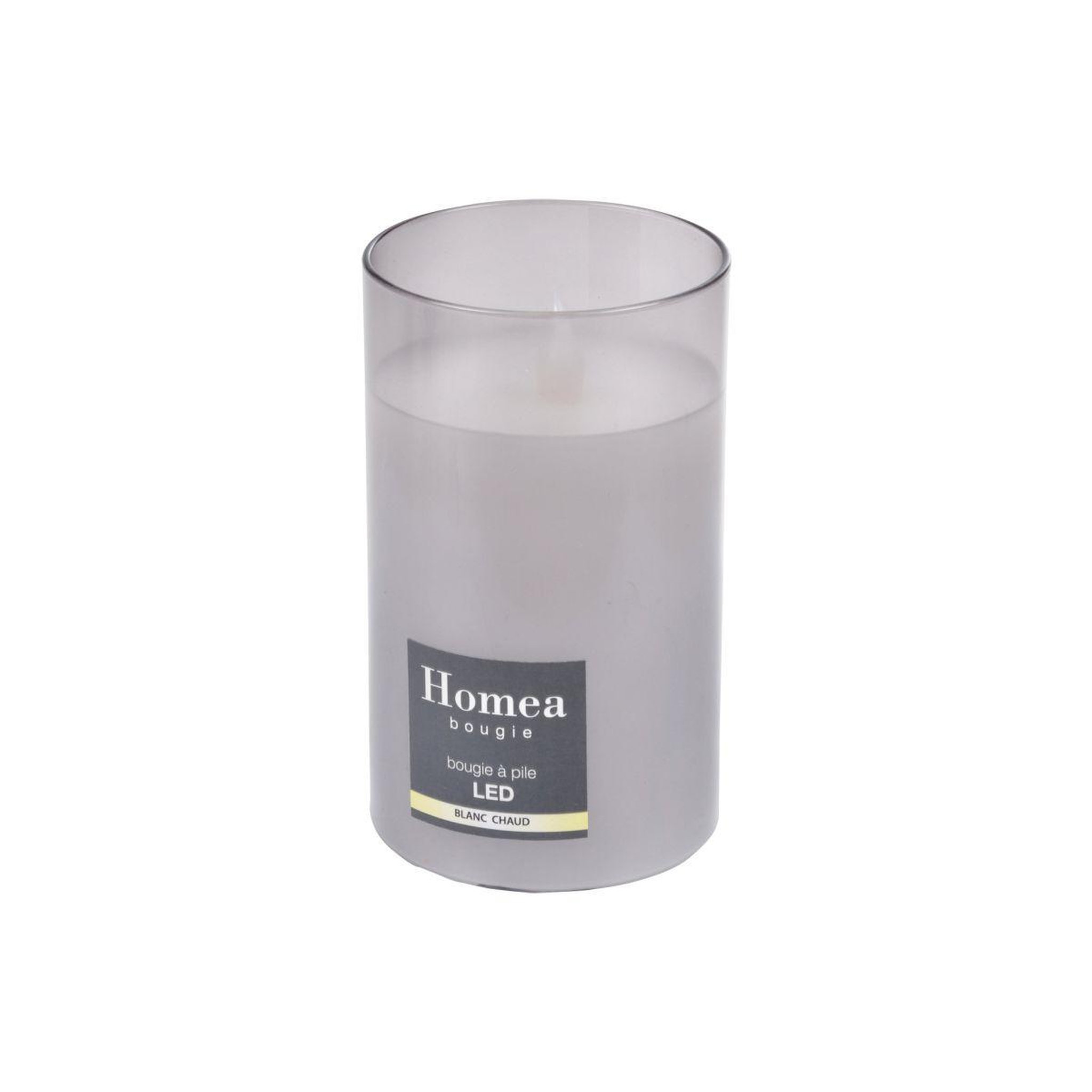 Voir la diapositive 2 : HOMEA Bougie Ronde LED  Verrine  12cm Gris Clair