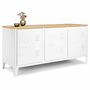 Voir la diapositive 1 : ID MARKET Buffet bas 113 cm ESTER 3 portes métal blanc plateau bois design industriel