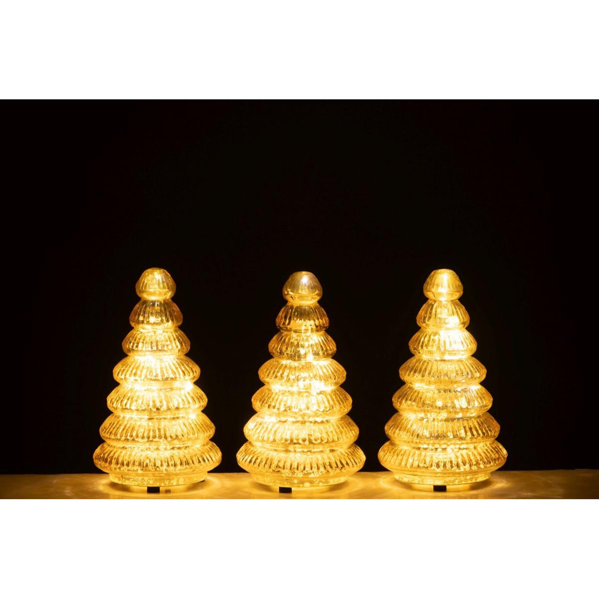 Voir la diapositive 5 : J-LINE Lot de 3 arbres led en verre  côtelé  31cm doré