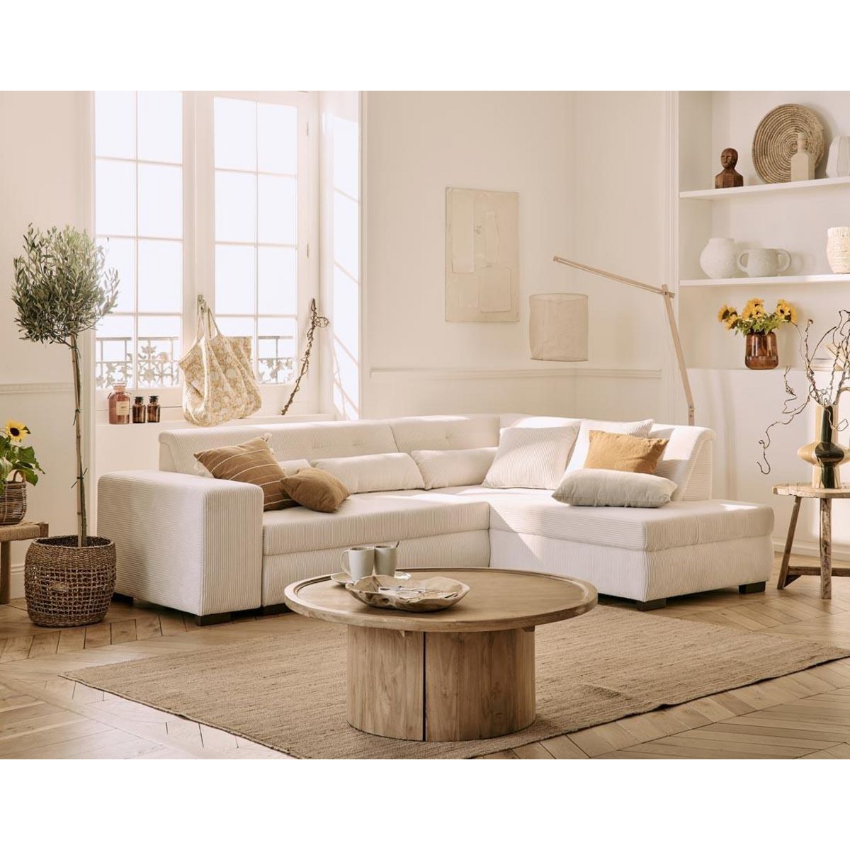 LISA DESIGN Vermont - canapé d'angle droit - 5 places - convertible - en velours côtelé