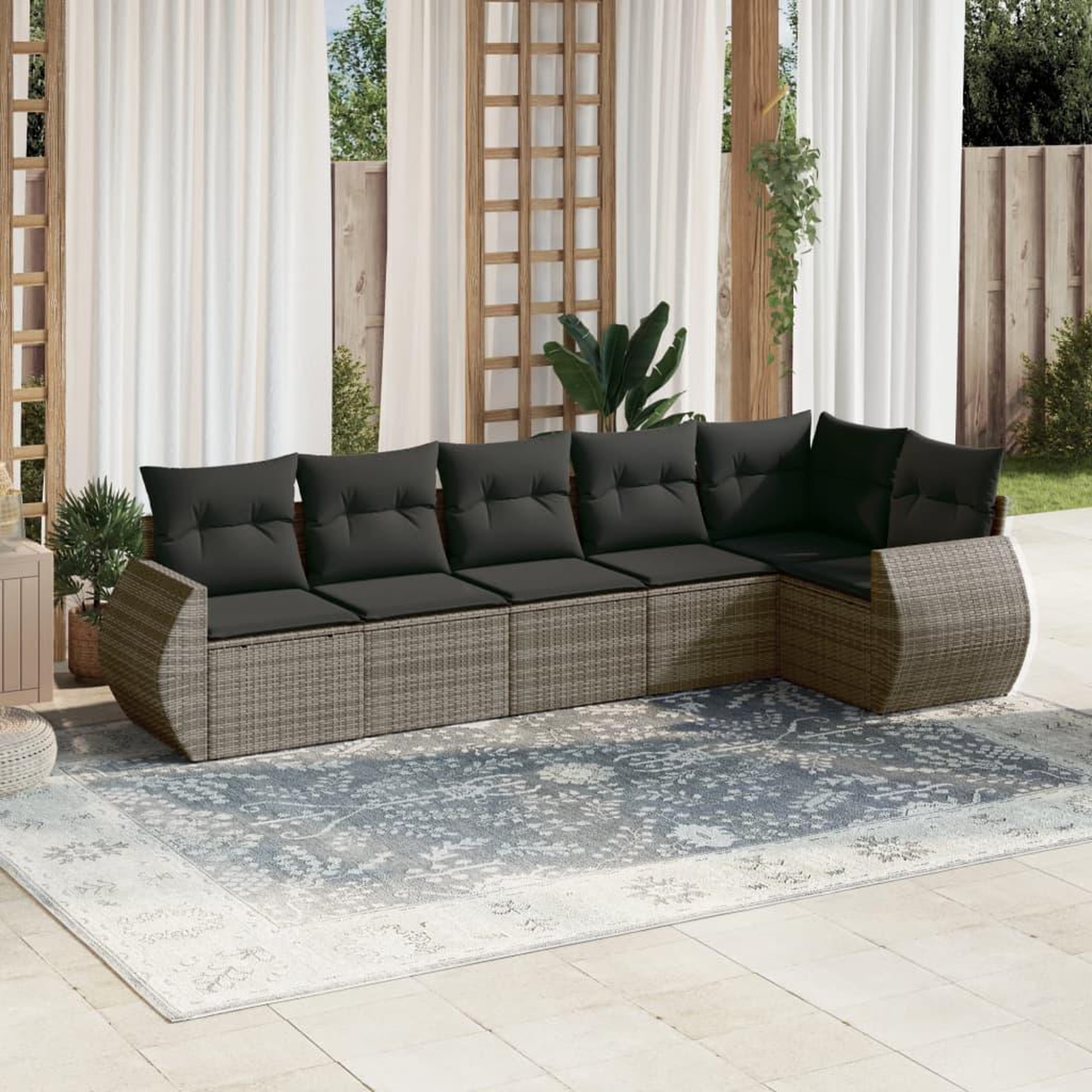 VIDAXL Salon de jardin 6 pcs avec coussins gris resine tressee