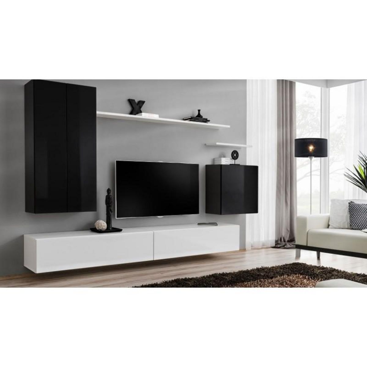 Paris Prix Meuble TV Mural Design  Switch II  270cm Noir & Blanc