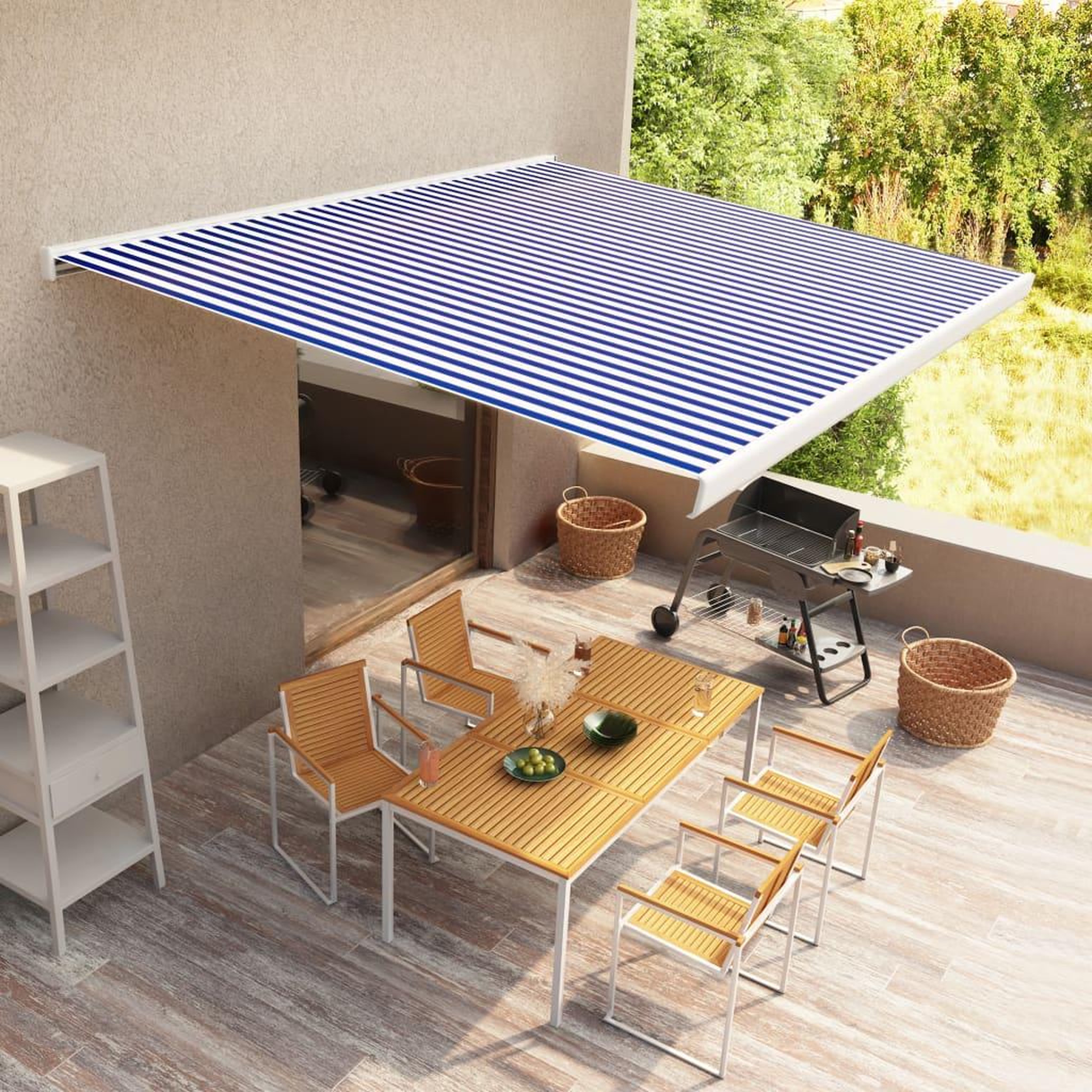 Voir la diapositive 1 : VIDAXL Store a cassette motorise 400x300 cm Bleu et blanc