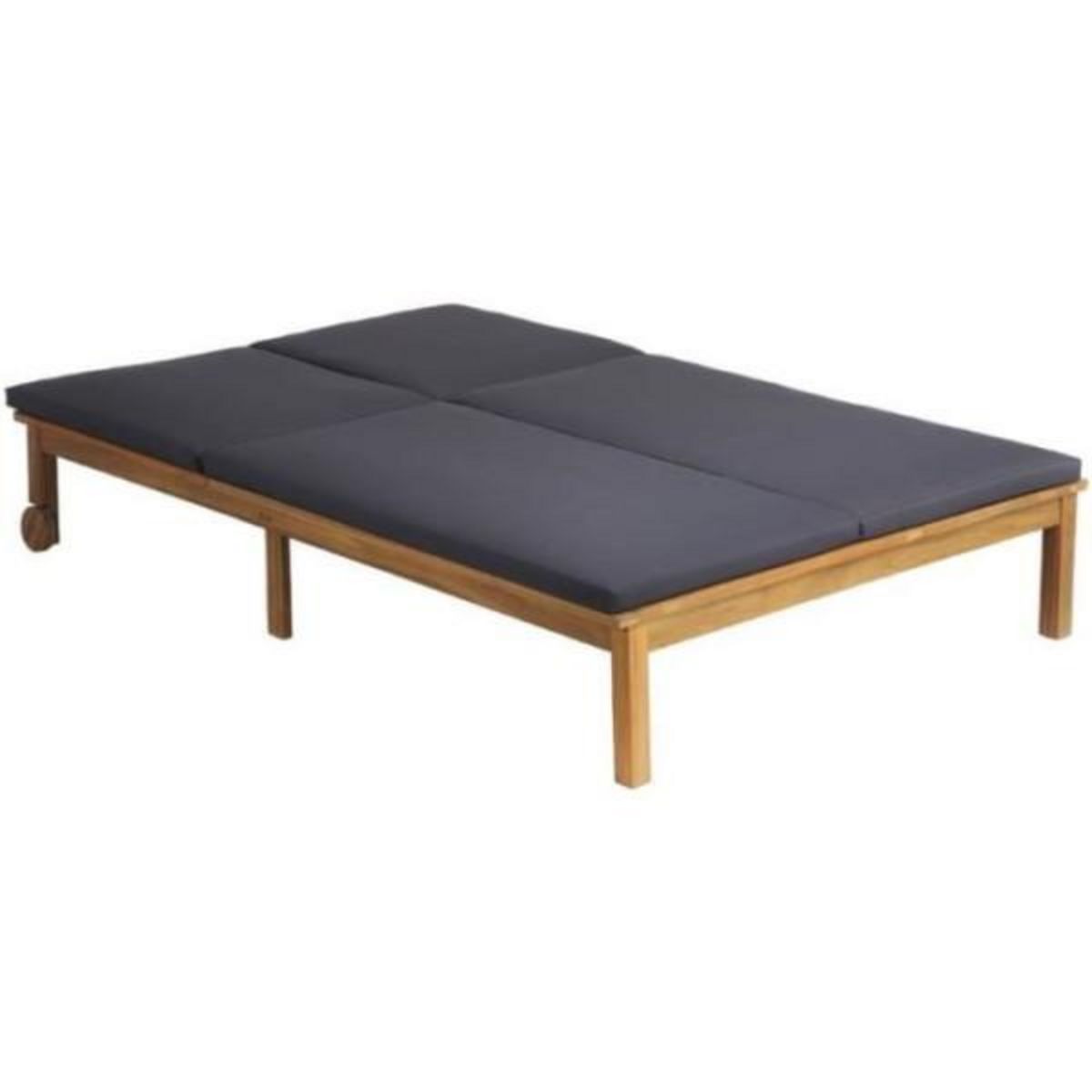 BEAU RIVAGE Transat Bain de soleil double 2 personnes - Coloris : gris clair - En bois d'acacia FSC - BERGAME