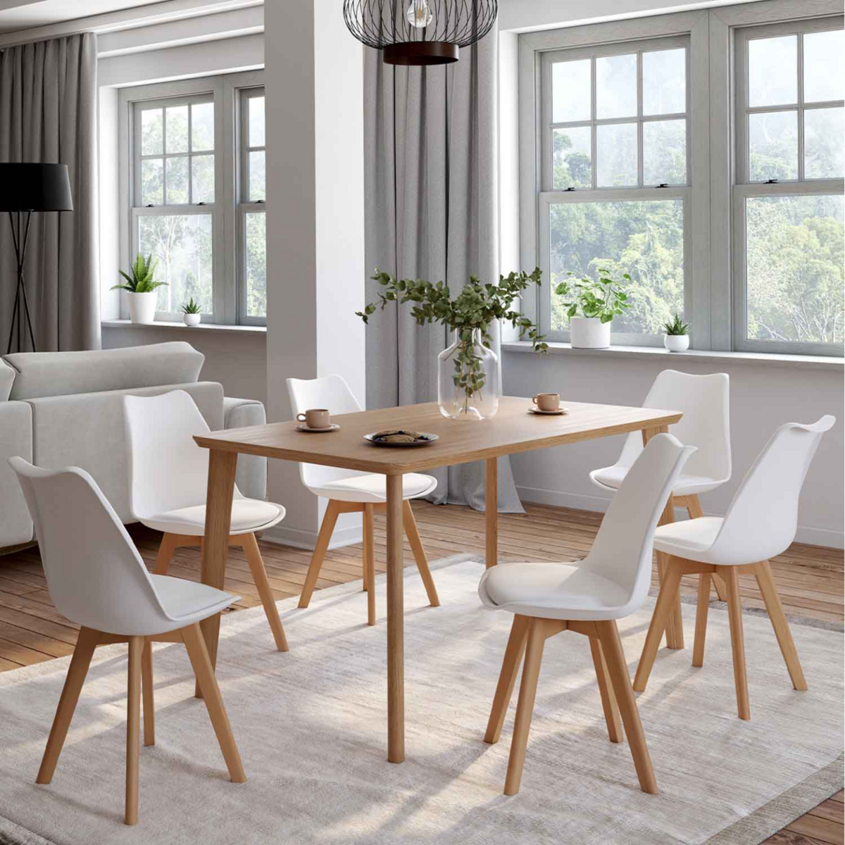 ID MARKET Lot de 6 chaises scandinaves SARA blanches pour salle à manger