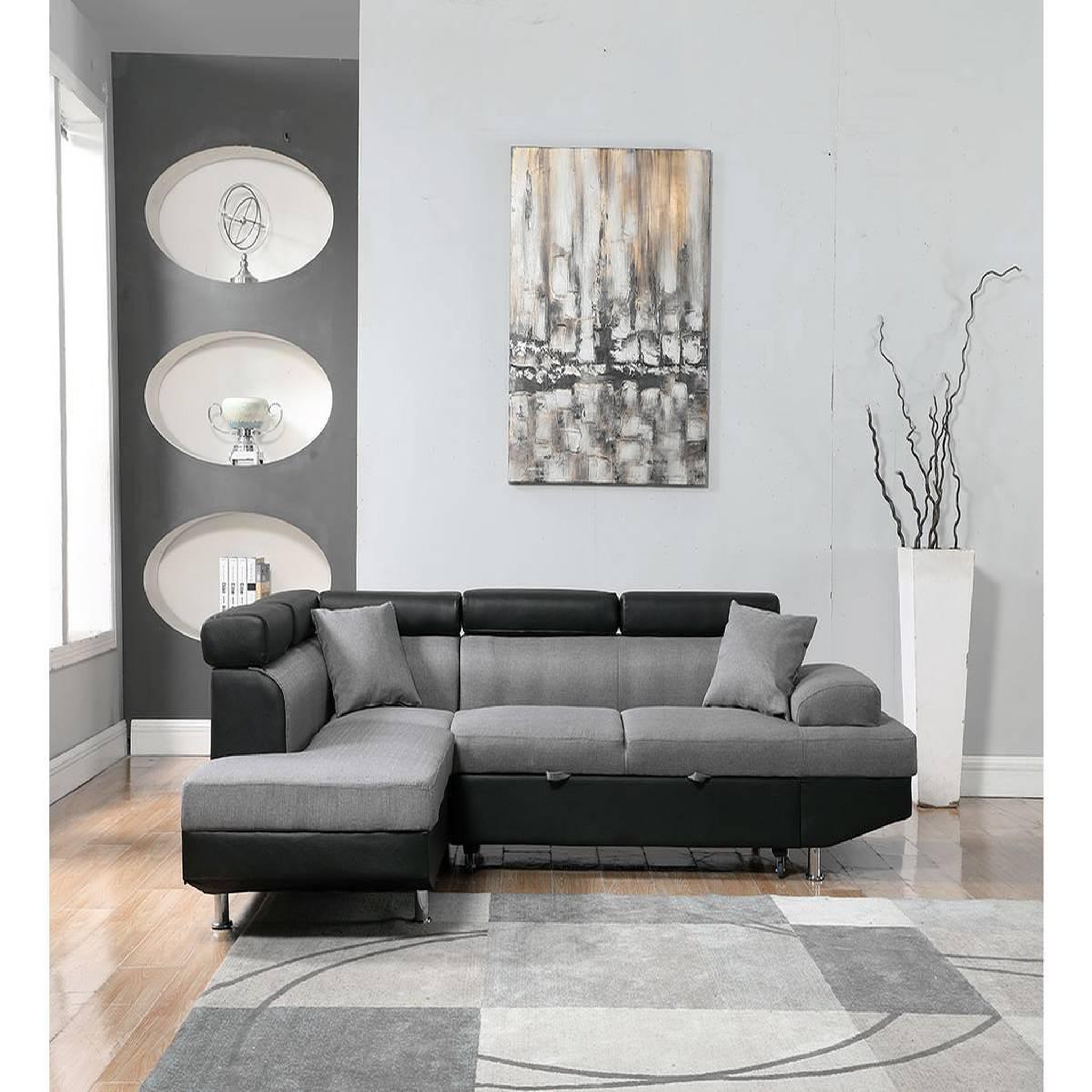 Voir la diapositive 2 : Habitat et Jardin Canapé d'angle convertible  Sophia luxe  - 265 x 190.5 x 80/91 cm - Noir / Gris - 5 places - Angle gauche