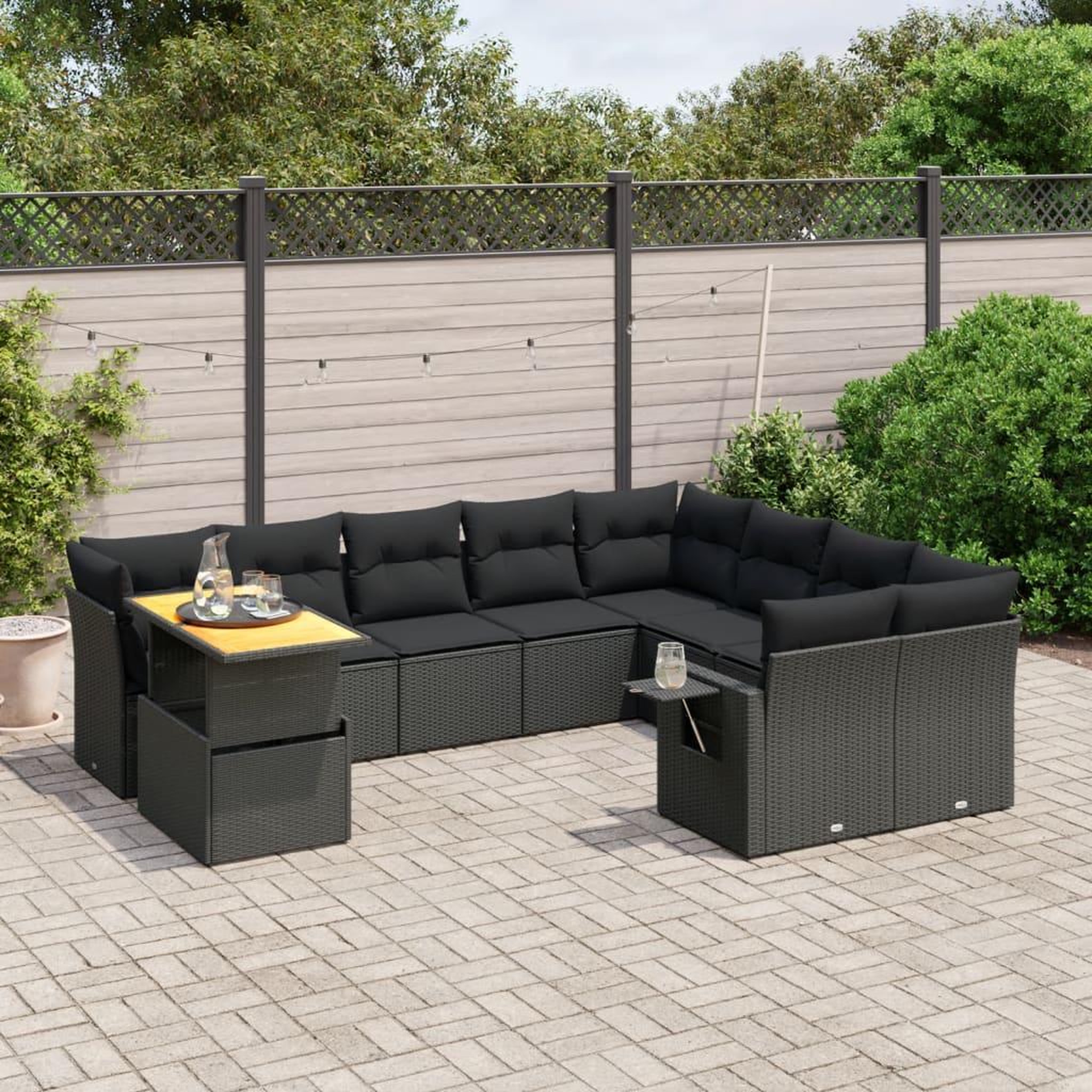 VIDAXL Salon de jardin 10 pcs avec coussins noir resine tressee