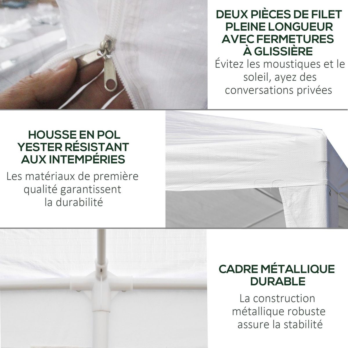 OUTSUNNY Tonnelle barnum dim. 5,85L x 2,95l x 2,55H m 6 moustiquaires amovibles blanc noir