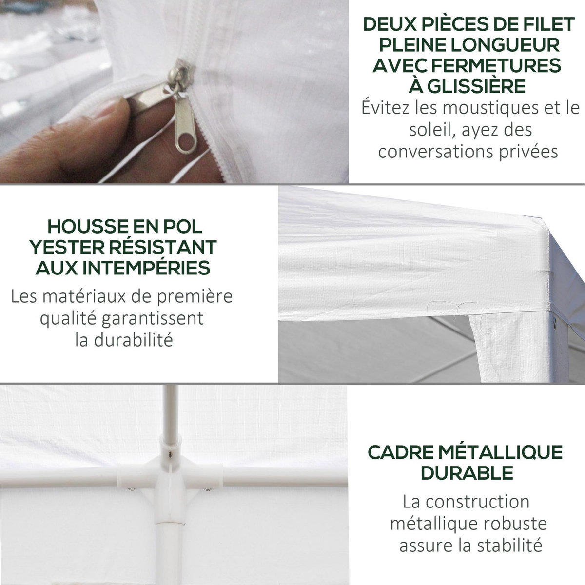 OUTSUNNY Tonnelle barnum dim. 5,85L x 2,95l x 2,55H m 6 moustiquaires amovibles blanc noir