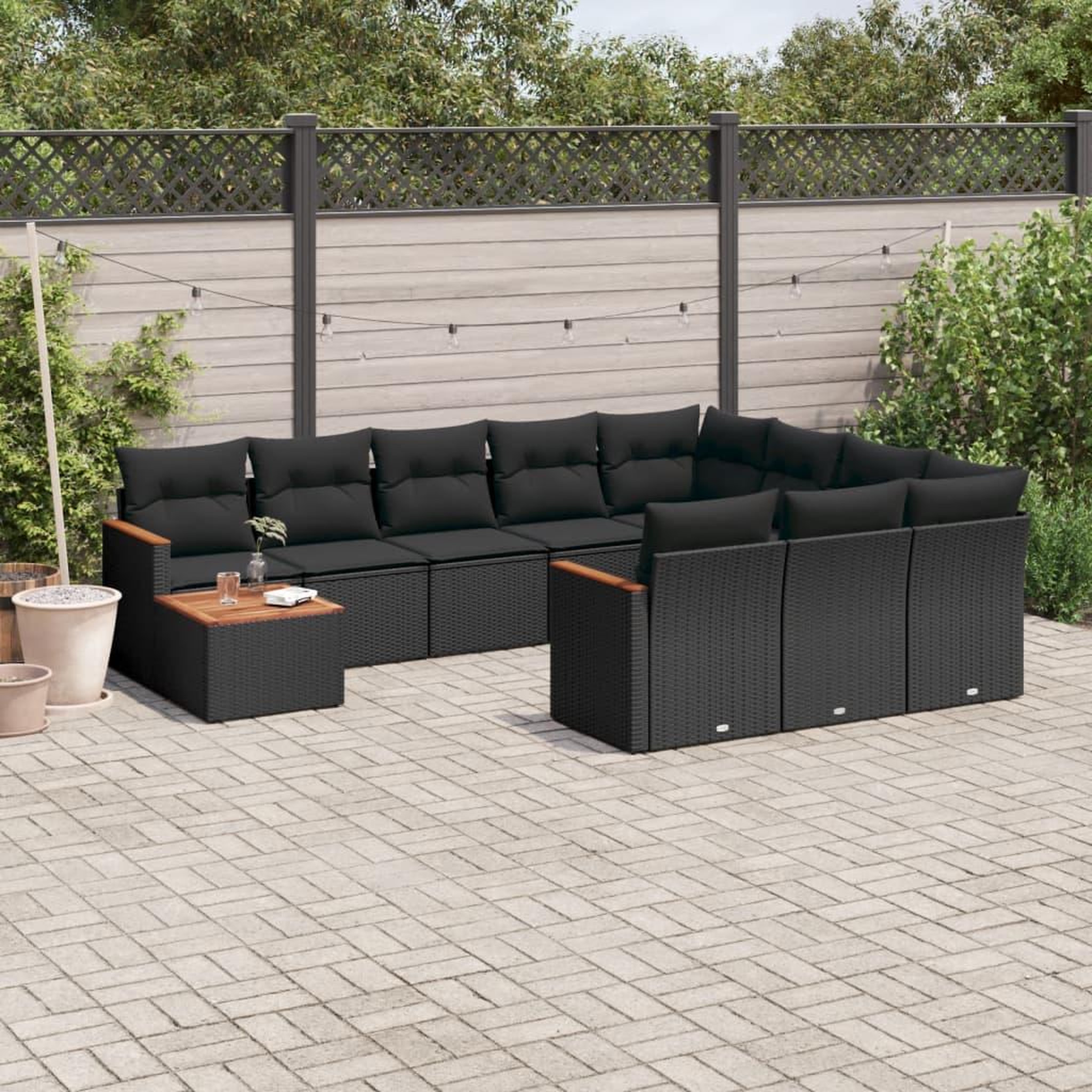 VIDAXL Salon de jardin 11 pcs avec coussins noir resine tressee