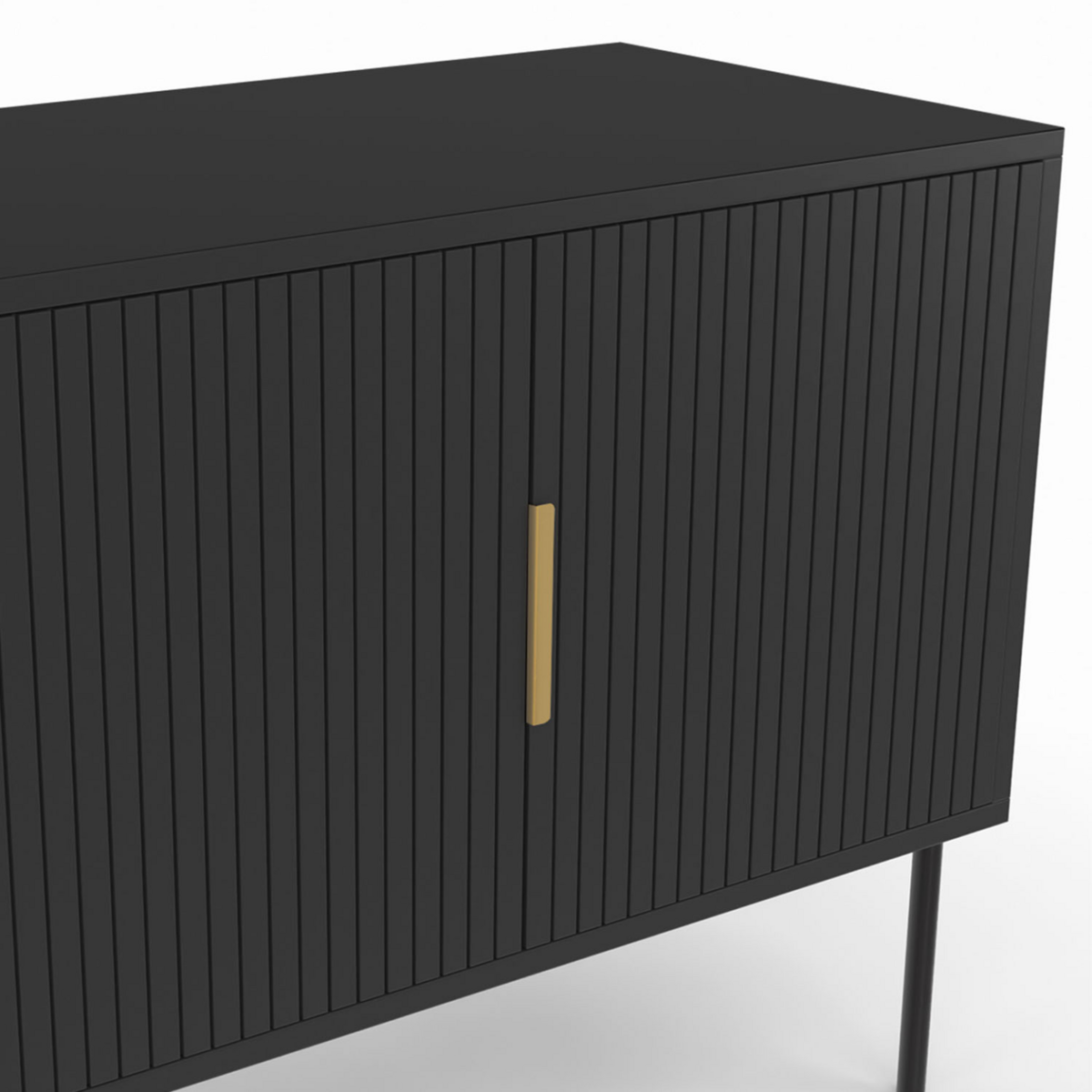 ID MARKET Buffet 110 cm MARCEL noir 3 portes effet lattes