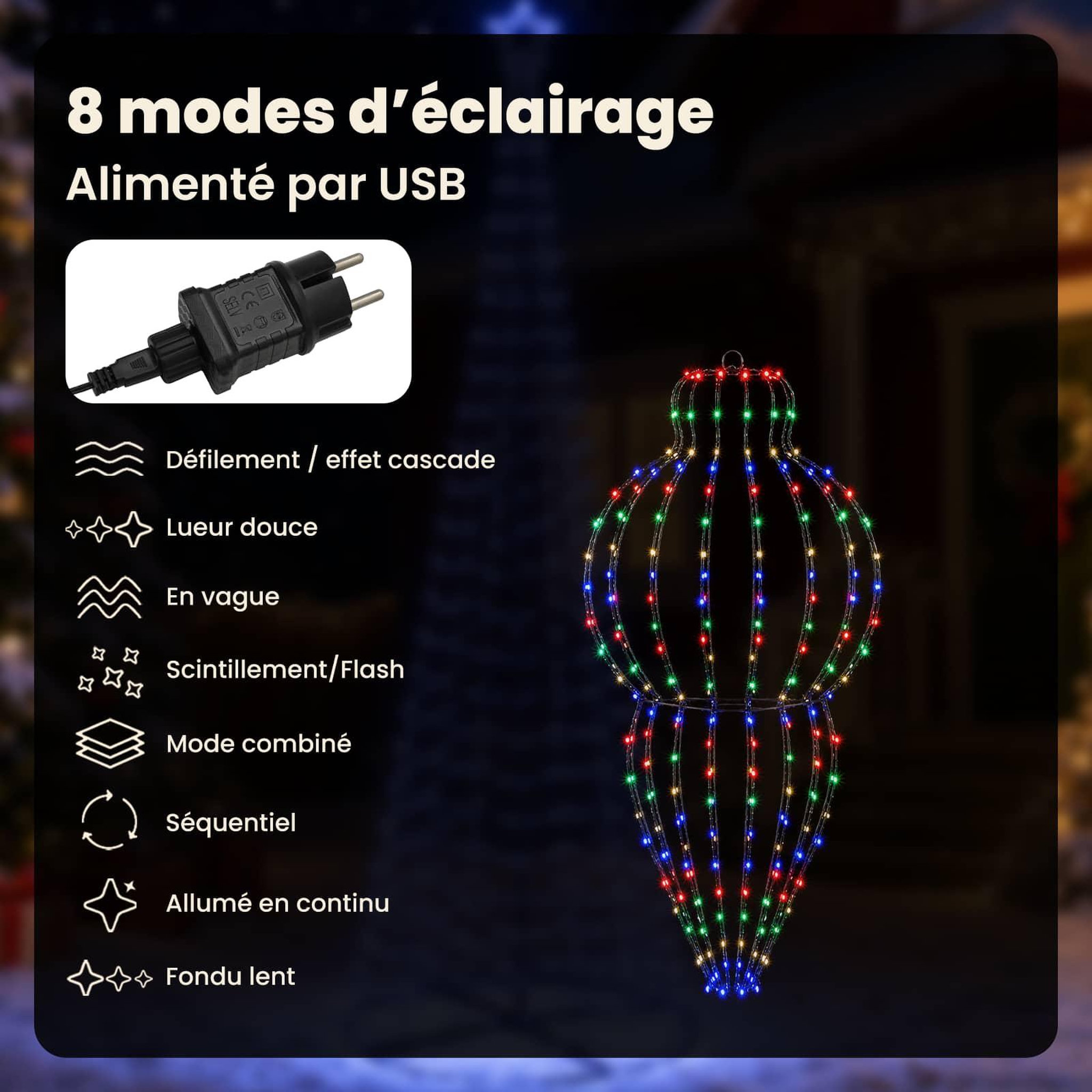 Voir la diapositive 4 : VIDAXL Lumiere de finial de Noël 320 LED Multicolore Ø 40 x 75 cm