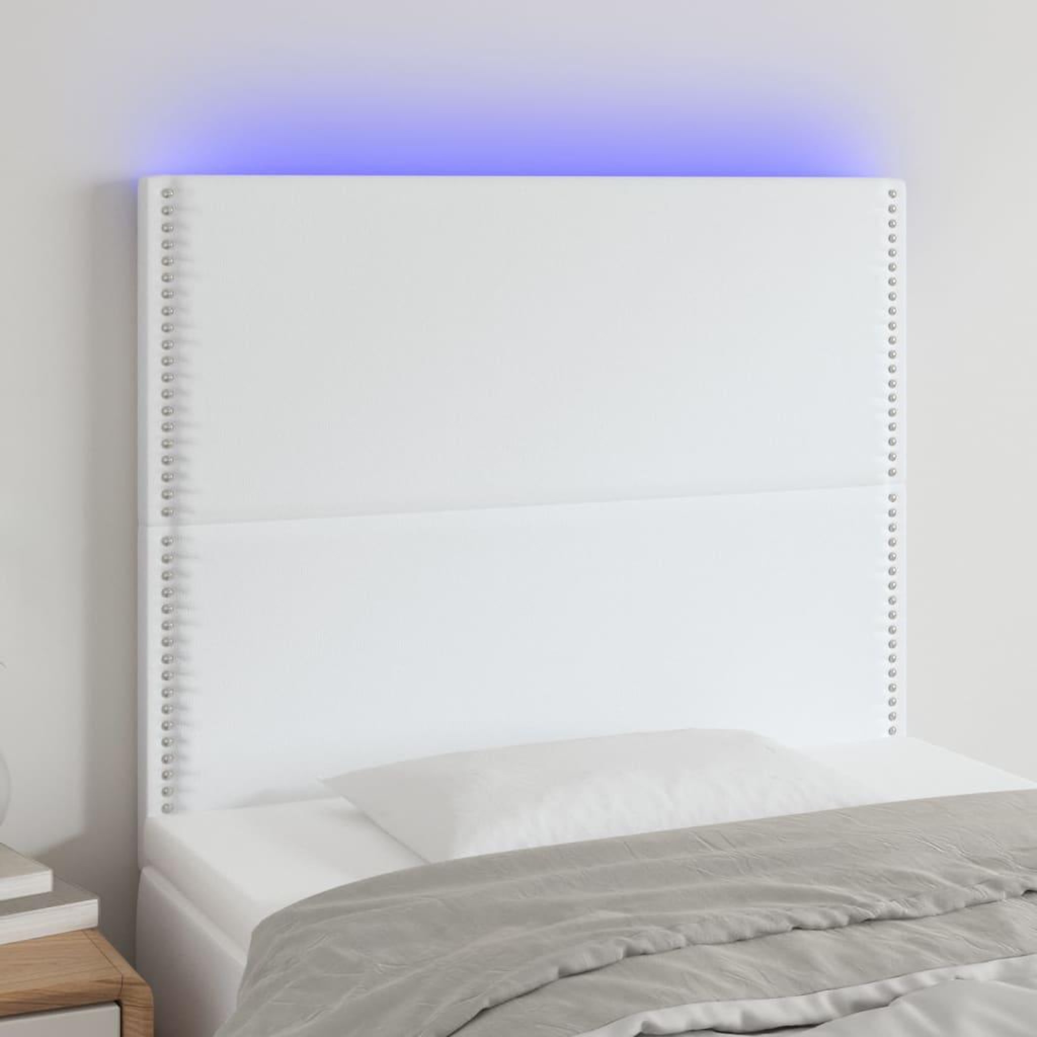 Voir la diapositive 1 : VIDAXL Tete de lit a LED Blanc 100x5x118/128 cm Similicuir