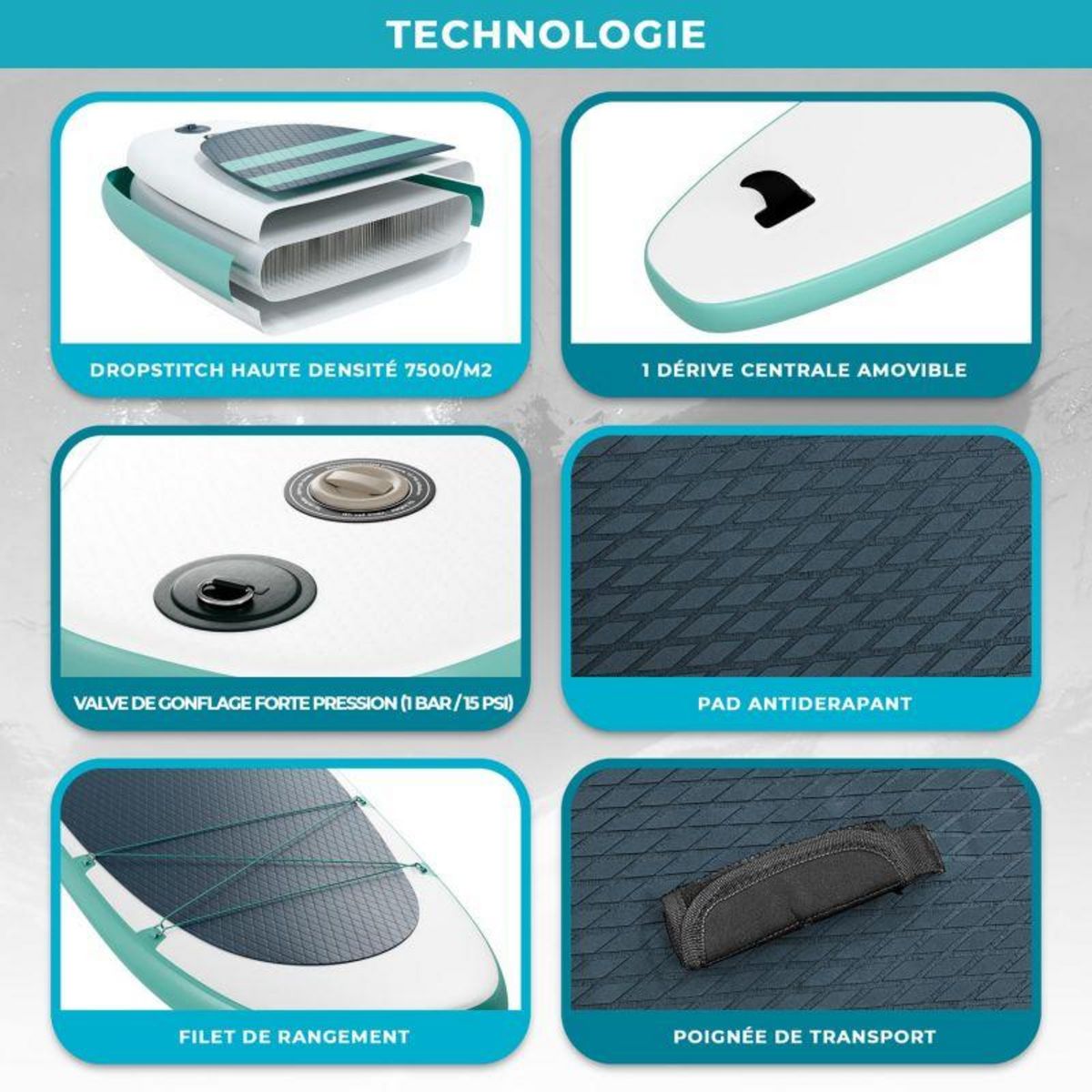 ADRENALIN Paddle gonflable KAHIKO 10' (305 X 76 X 13 Cm) avec Pagaie, Leash, Pompe et Sac de transport