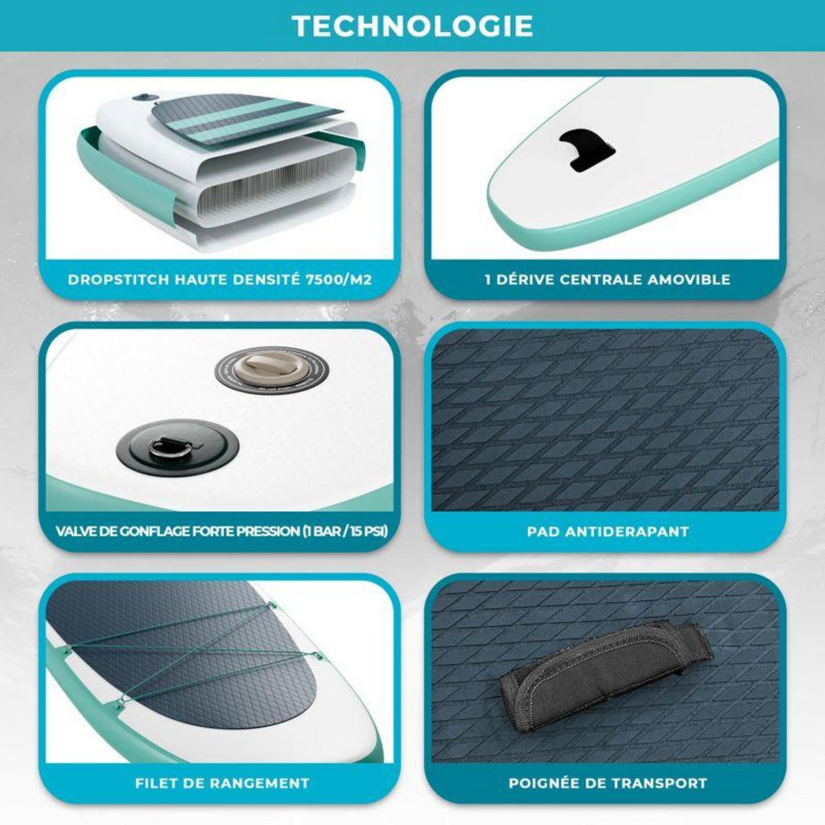 ADRENALIN Paddle gonflable KAHIKO 10' (305 X 76 X 13 Cm) avec Pagaie, Leash, Pompe et Sac de transport