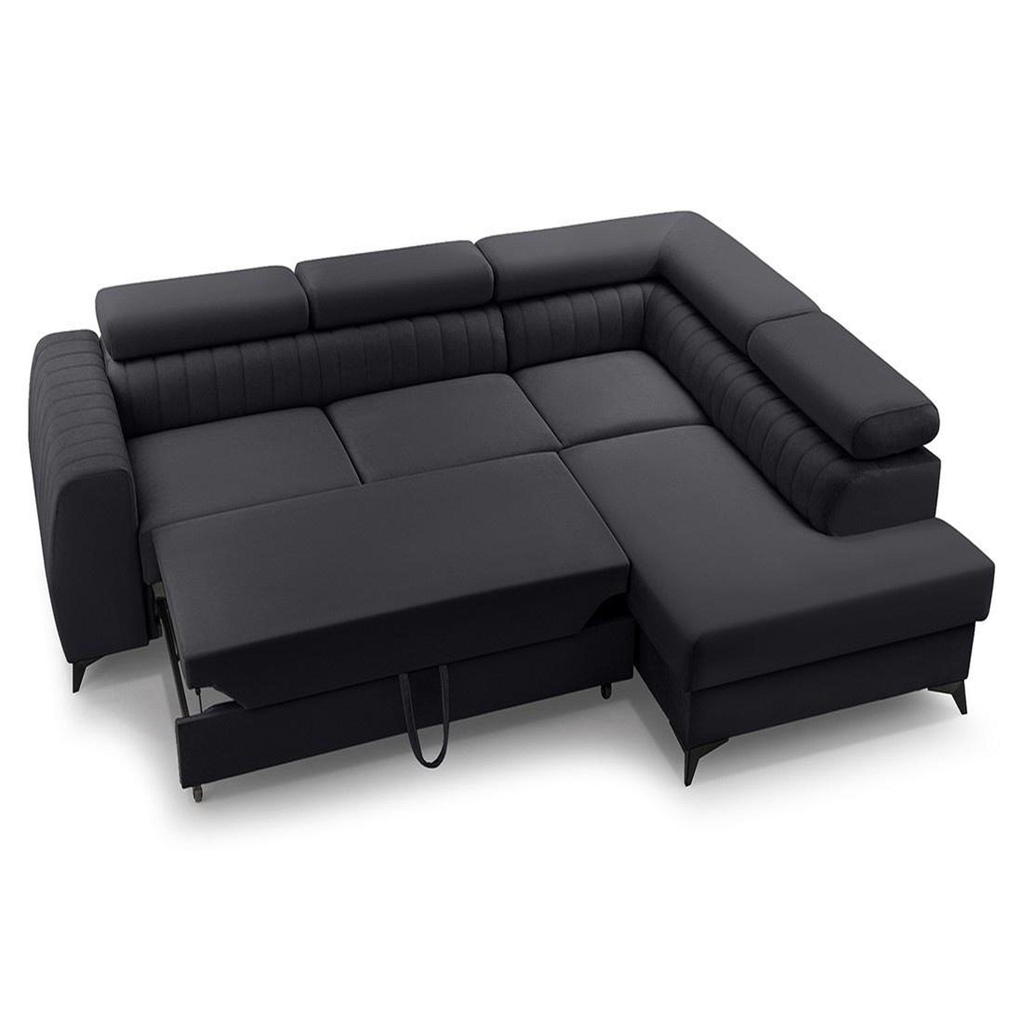 Voir la diapositive 3 : BEST MOBILIER Aneta - canapé d'angle droit 5 places - convertible avec coffre et têtières - en velours