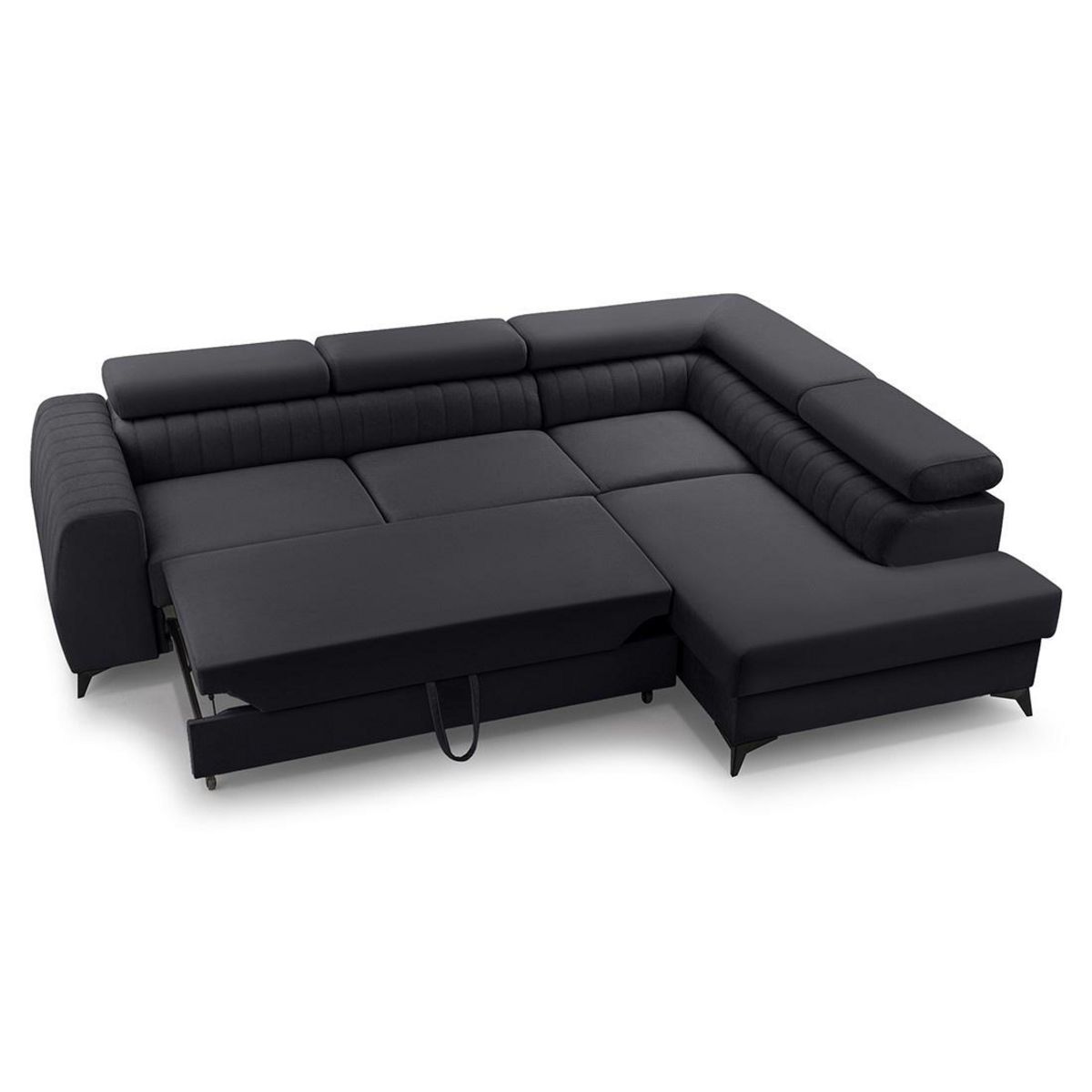 BEST MOBILIER Aneta - canapé d'angle droit 5 places - convertible avec coffre et têtières - en velours