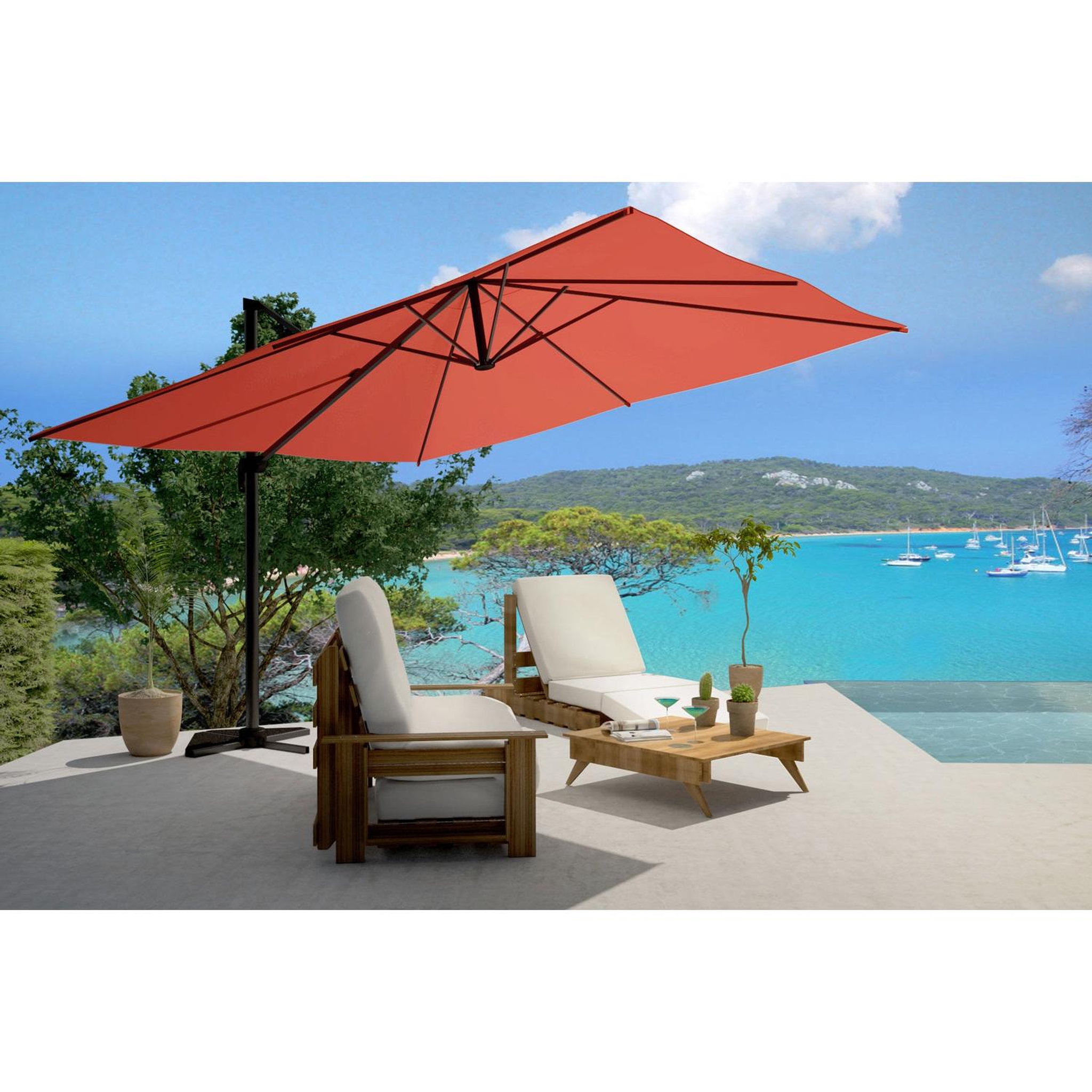 Voir la diapositive 2 : CONCEPT USINE Bundle parasol 3x4m déporté rotatif terracotta + housse cesare