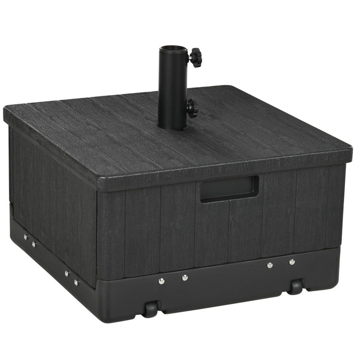 OUTSUNNY Pied de parasol table basse jardinière 3 en 1 - 2 roulettes, poignées - PE aspect bois métal noir