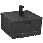 OUTSUNNY Pied de parasol table basse jardinière 3 en 1 - 2 roulettes, poignées - PE aspect bois métal noir