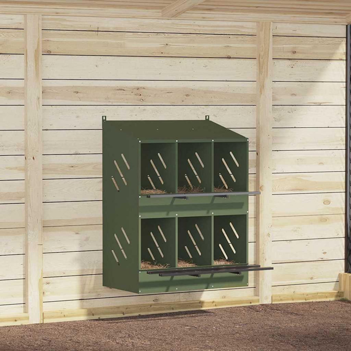 VIDAXL Nichoir a poules avec 6 compartiments vert olive metal