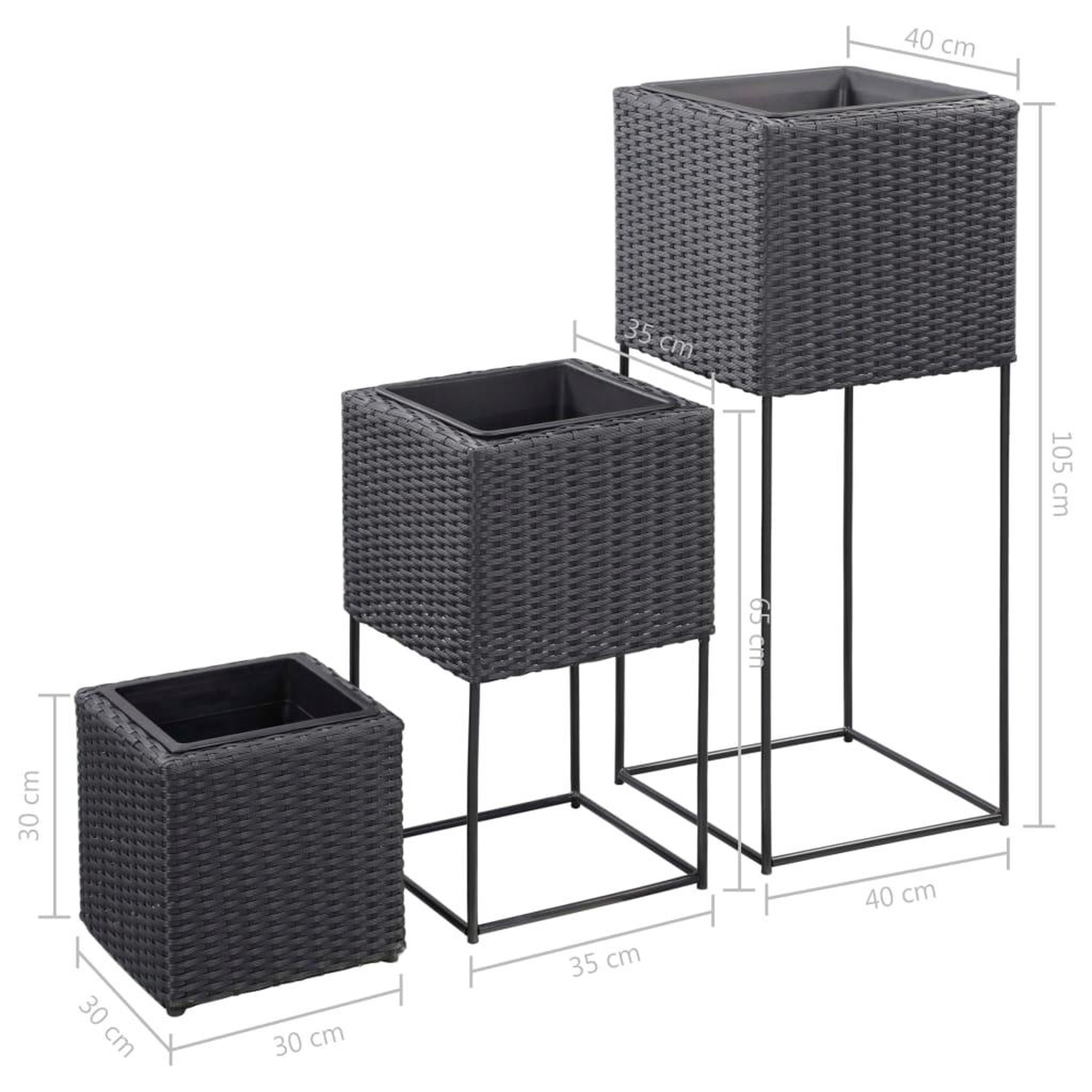 Voir la diapositive 6 : VIDAXL Lits sureleves de jardin 3 pcs Resine tressee Noir
