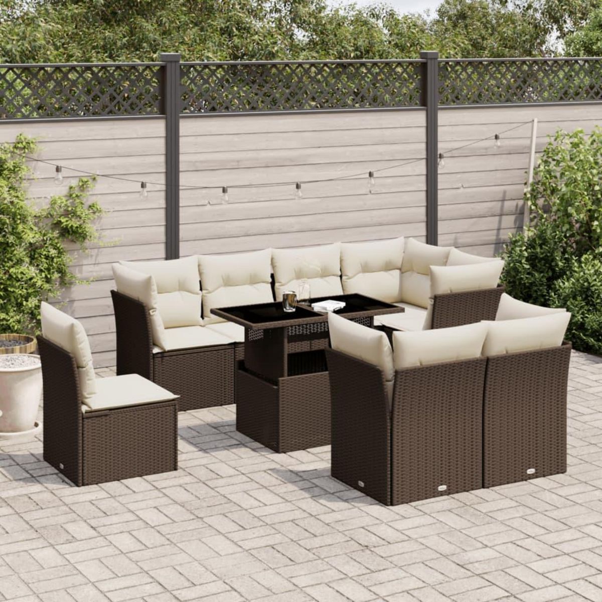 VIDAXL Salon de jardin avec coussins 9 pcs marron resine tressee