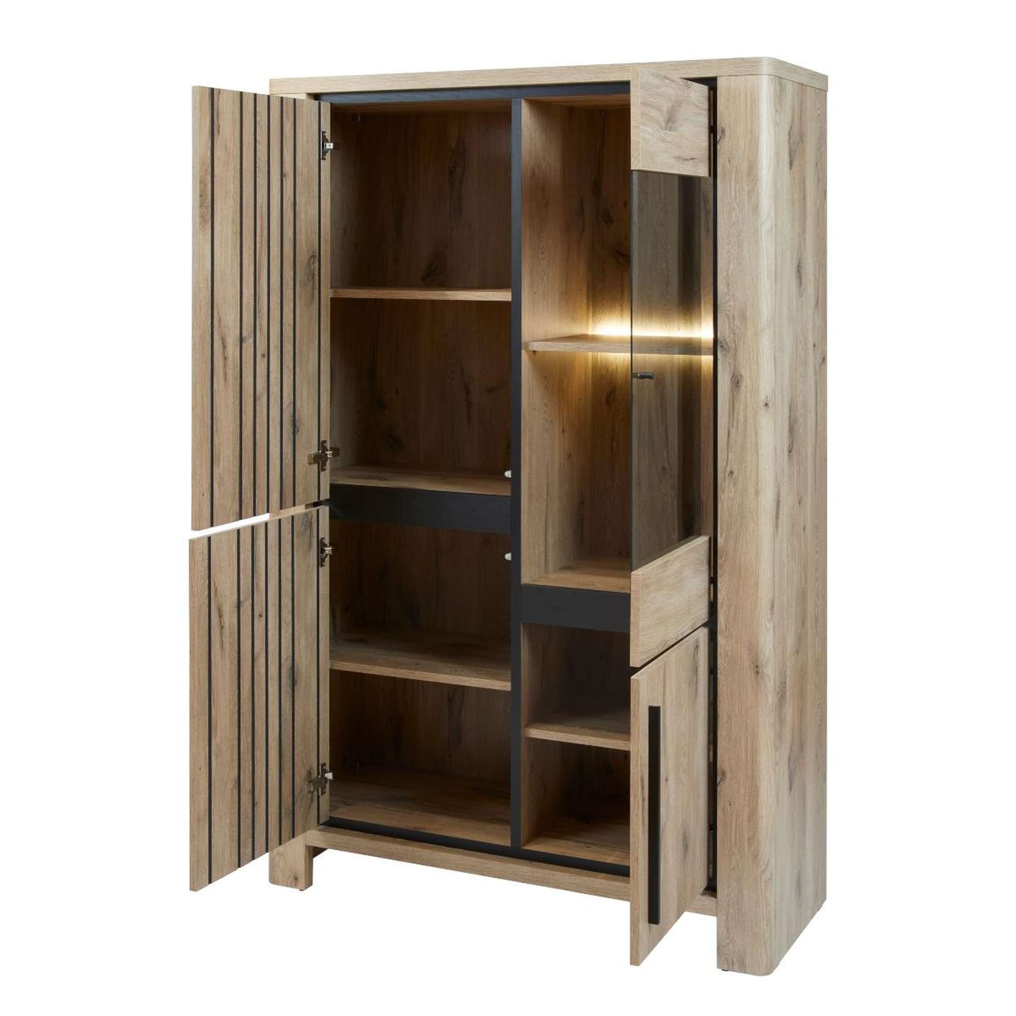 Voir la diapositive 5 : JLC KREATION Vitrine avec led 120cm couleur chêne clair santorini