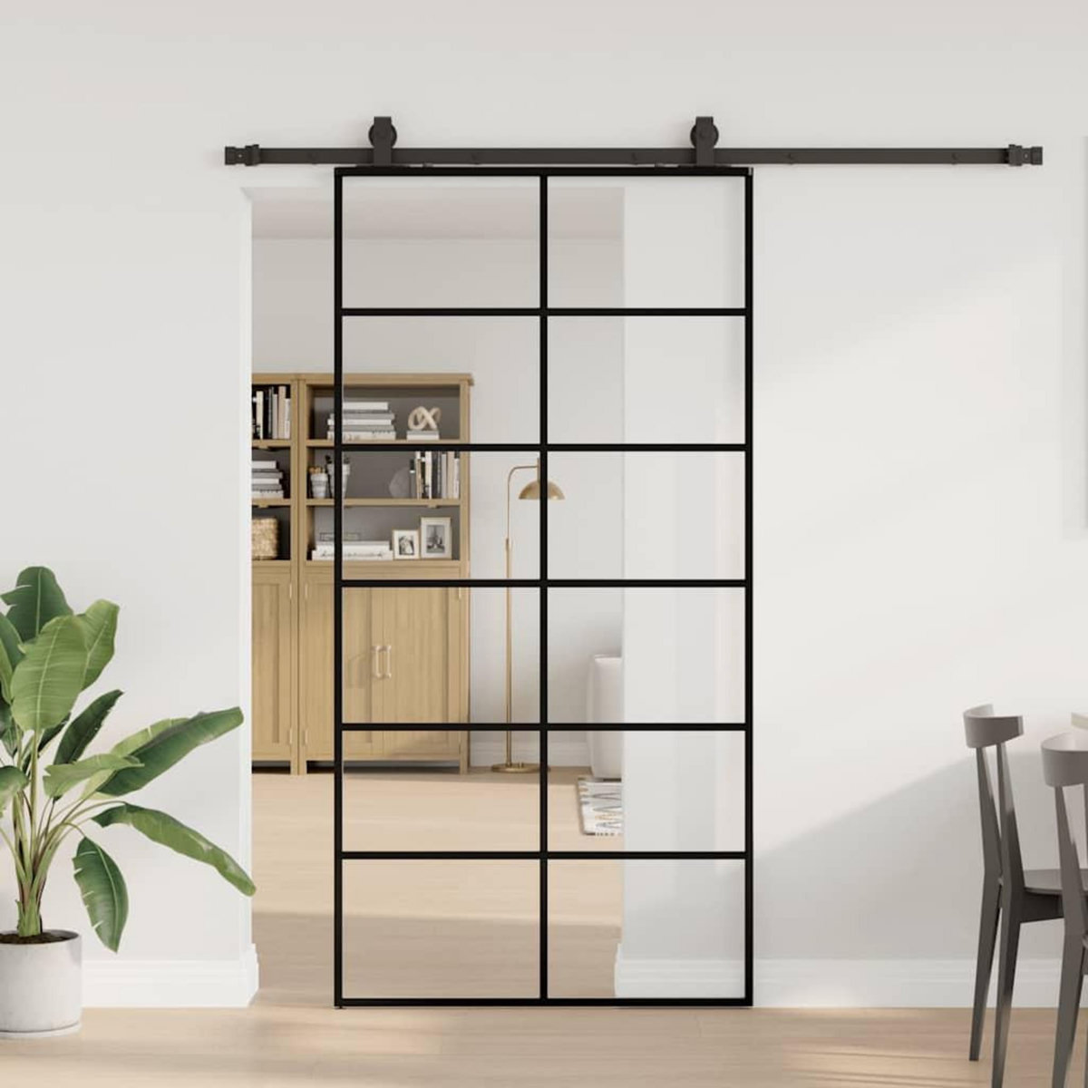 VIDAXL Porte coulissante kit de quincaillerie noir 102x205cm verre ESG
